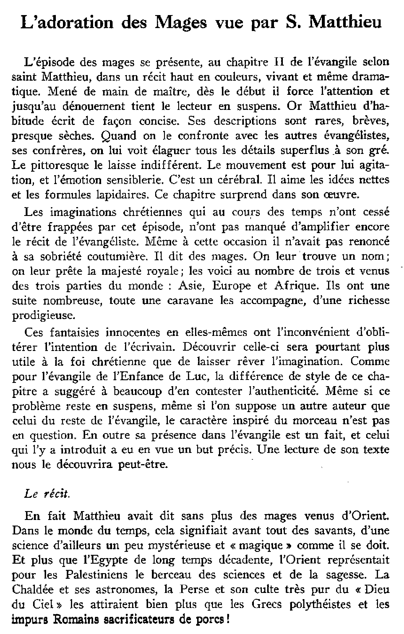 L'adoration des Mages vue par saint Matthieu