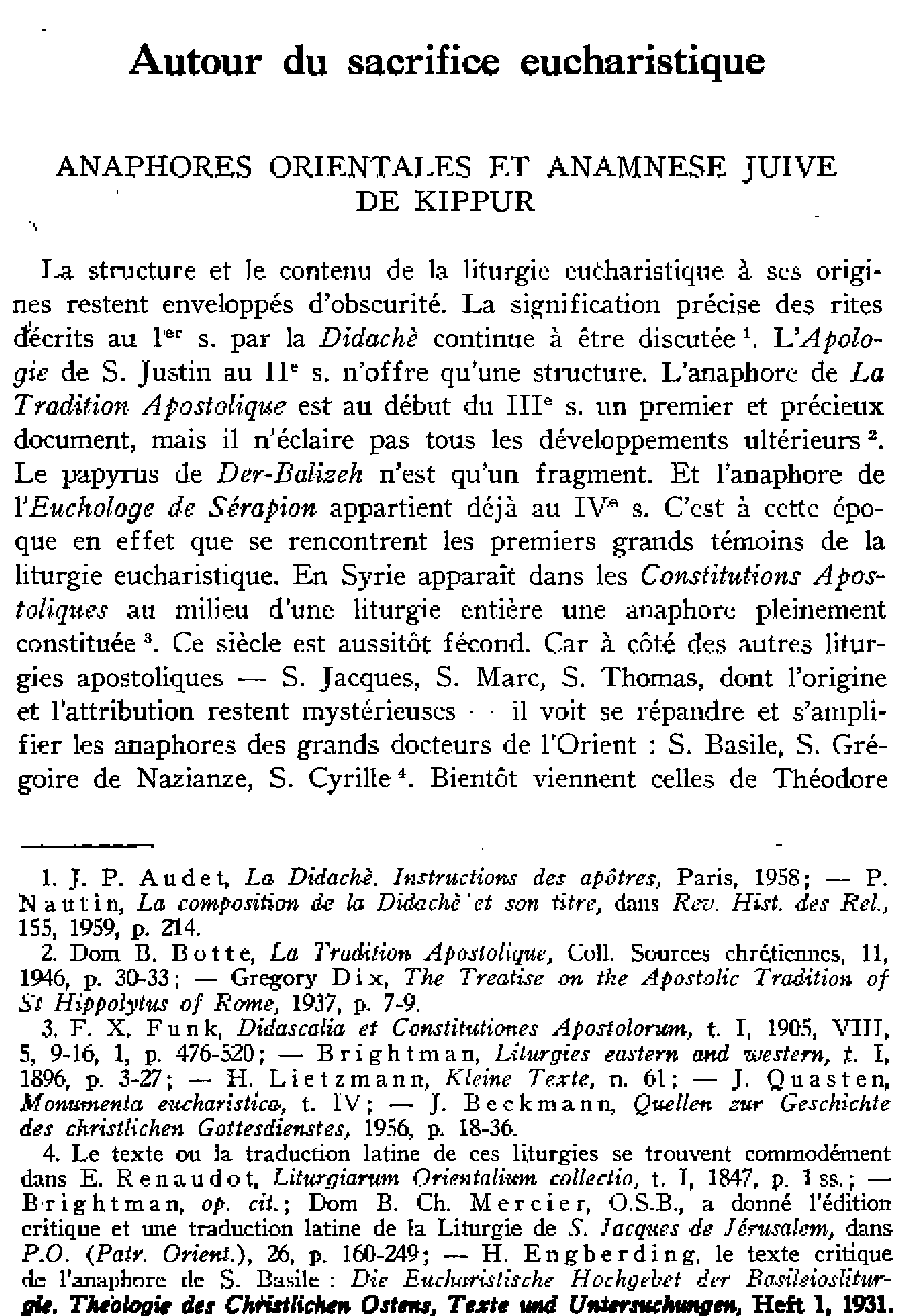 Autour du sacrifice eucharistique. Anaphores orientales et anamnèse juive de Kippur