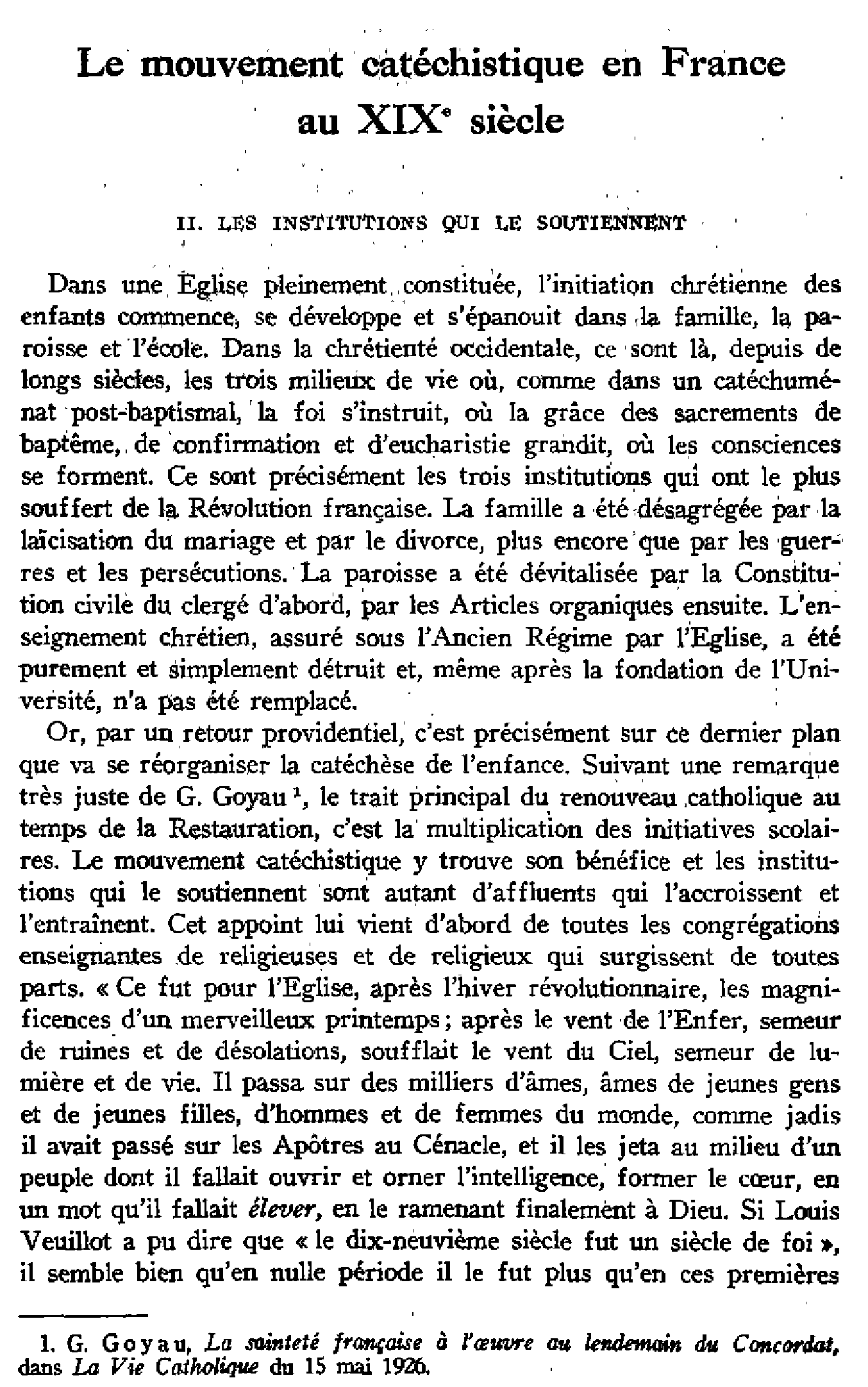 Le mouvement catéchistique en France au XIXe siècle (II)
