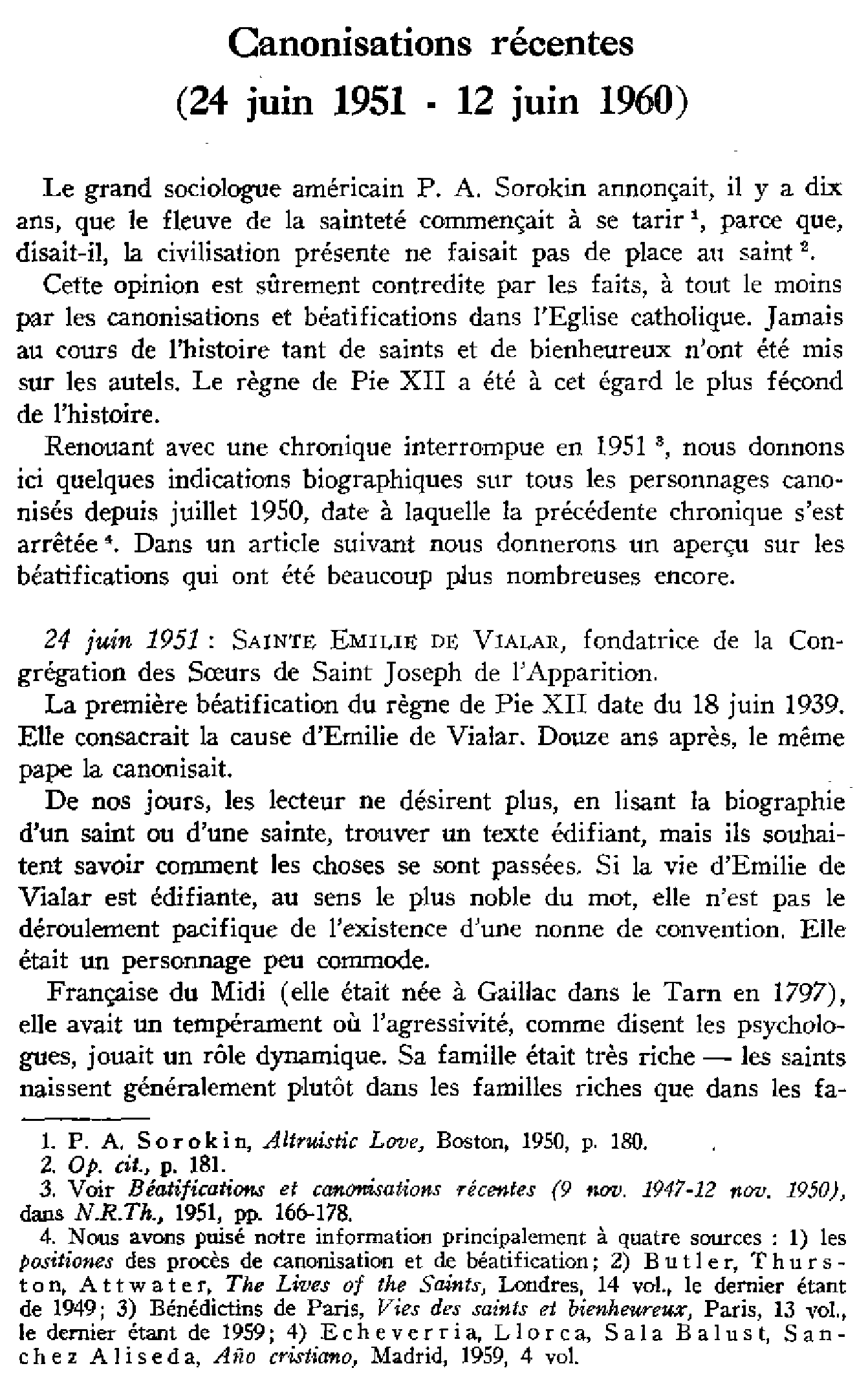 Canonisations récentes (24 juin 1951-12 juin 1960)