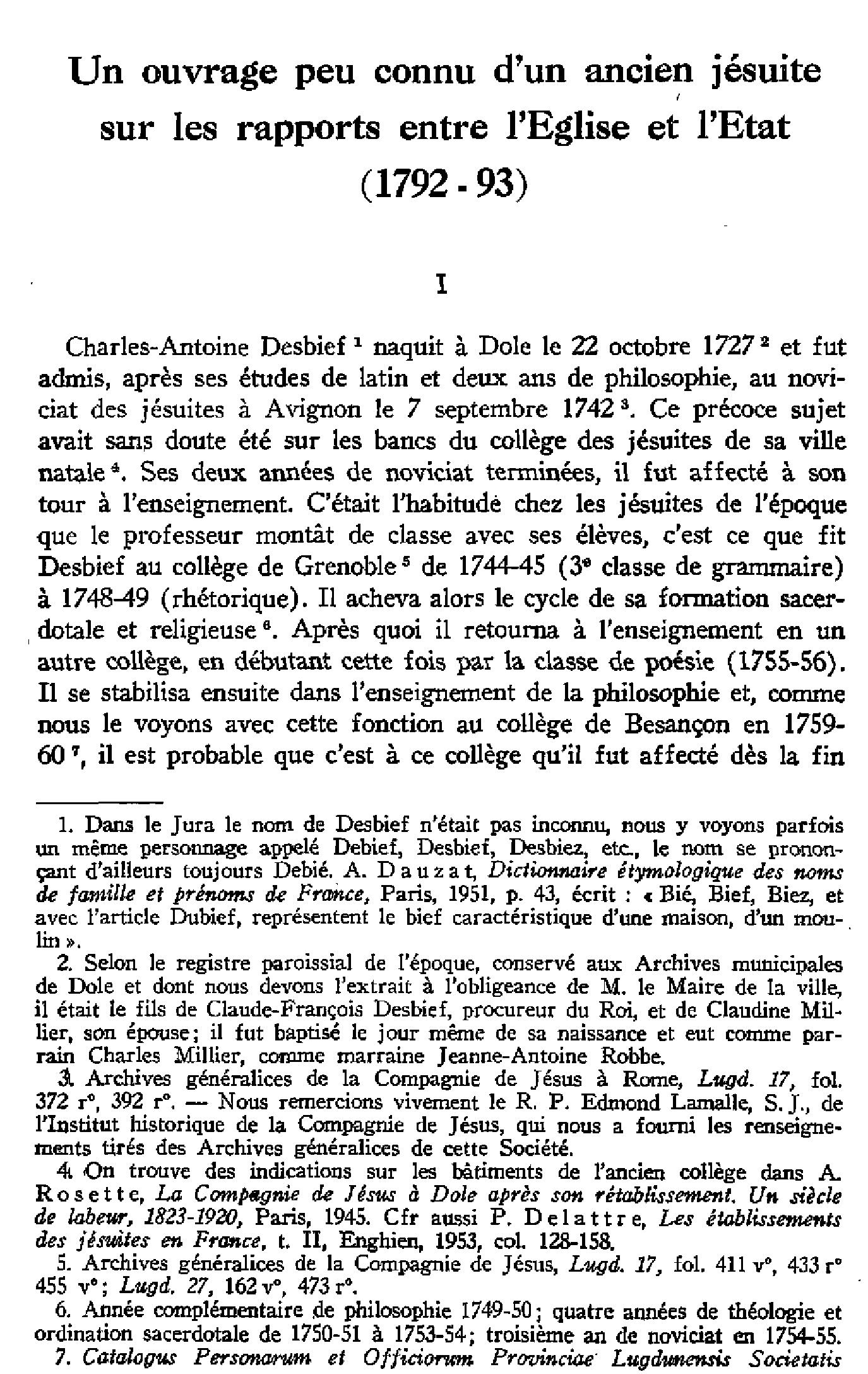 Un ouvrage peu connu d'un ancien jésuite sur les rapports entre l'Église et l'État (1792-93)
