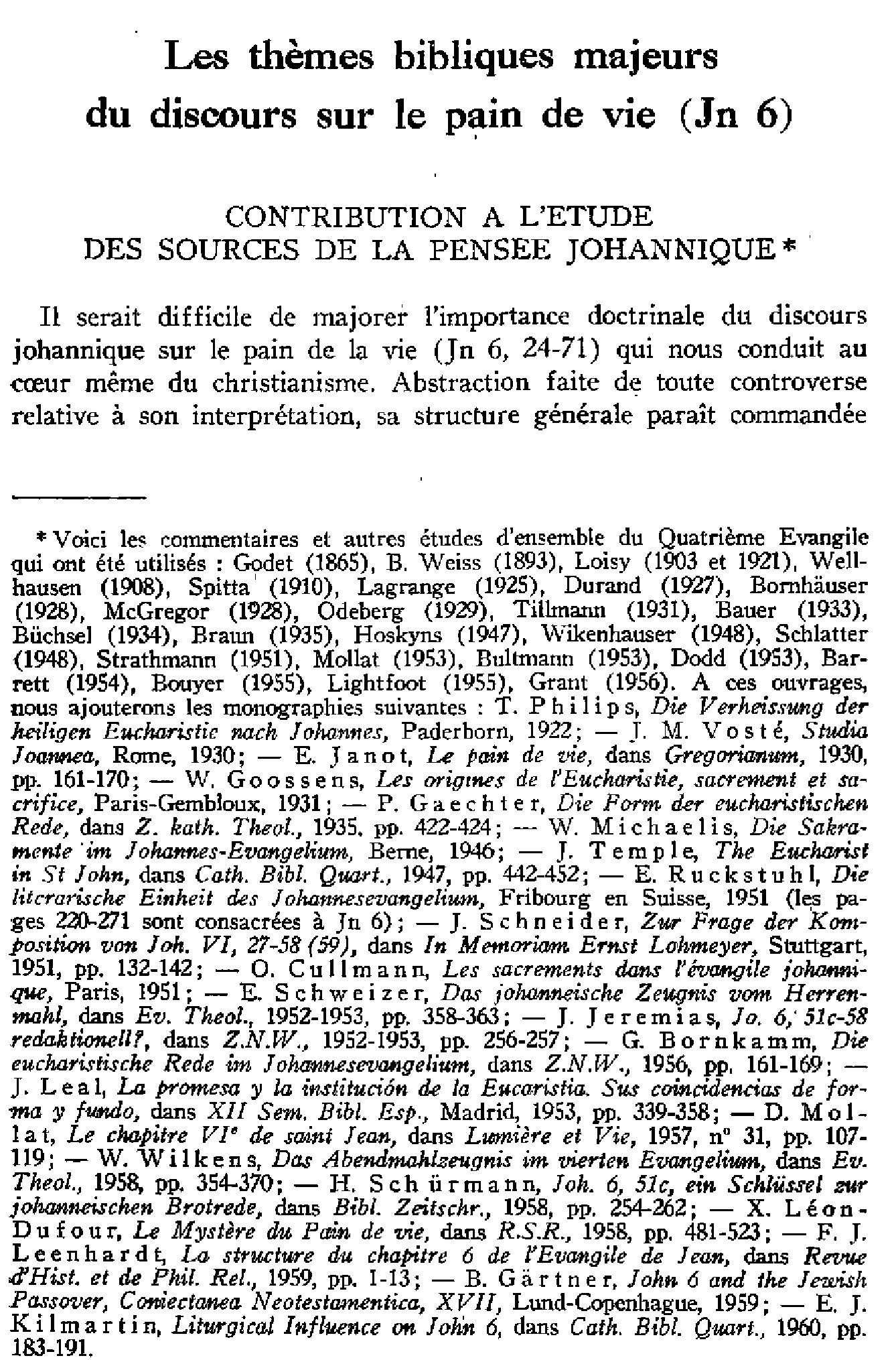 Les thèmes bibliques majeurs du discours sur le pain de vie (Jean 6) - à suivre