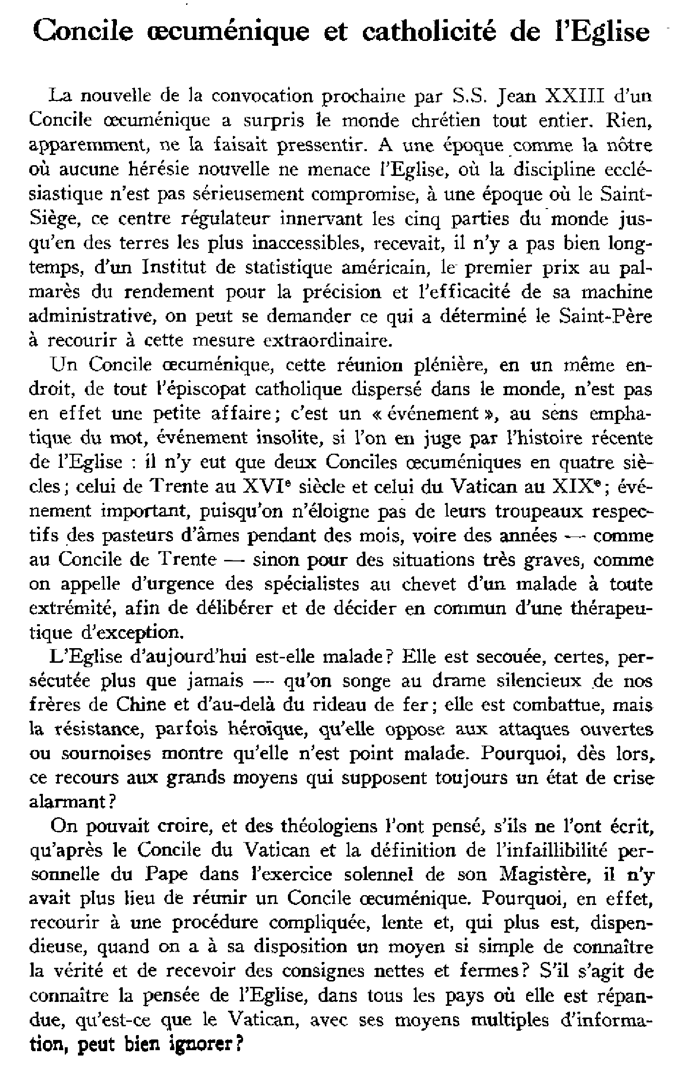 Concile oecuménique et catholicité de l'Église
