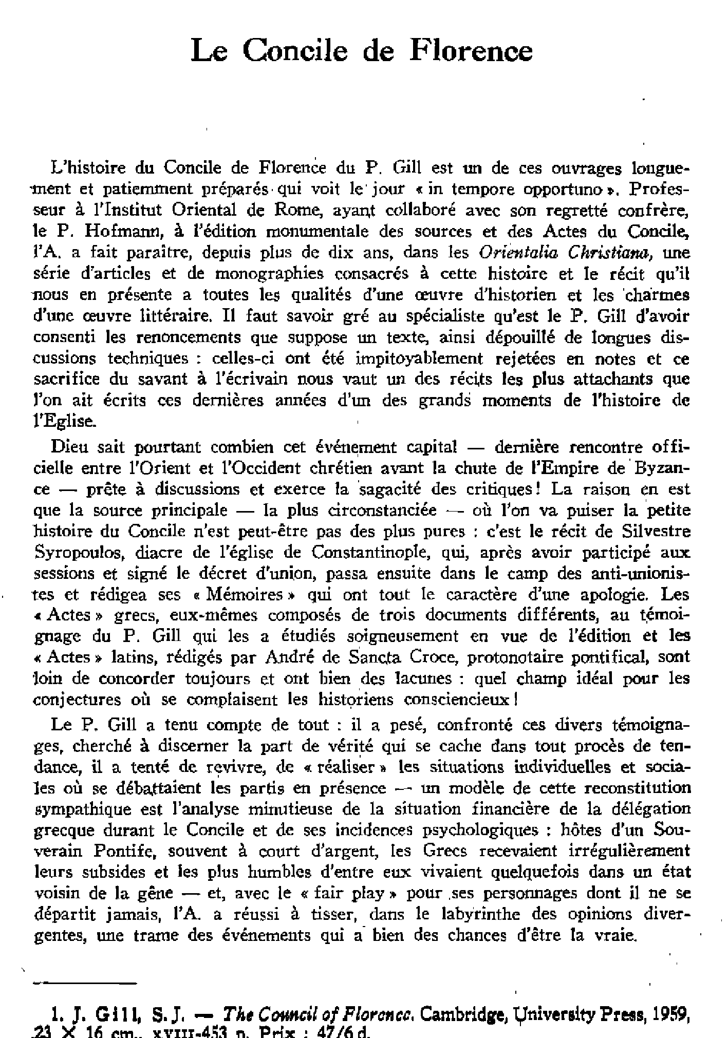 Le Concile de Florence. À propos d'un ouvrage récent