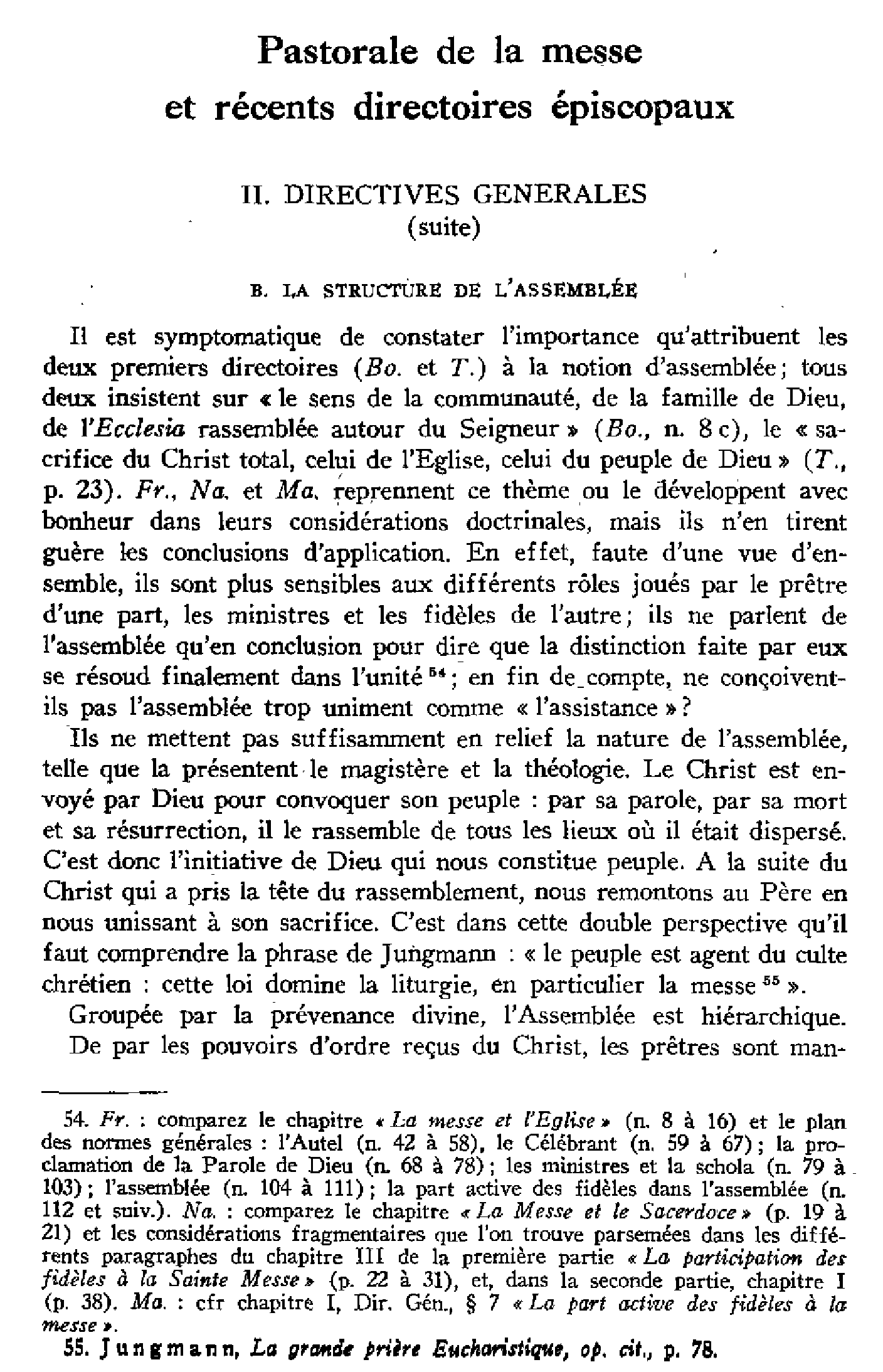 Pastorale de la messe et récents directoires épiscopaux (II)