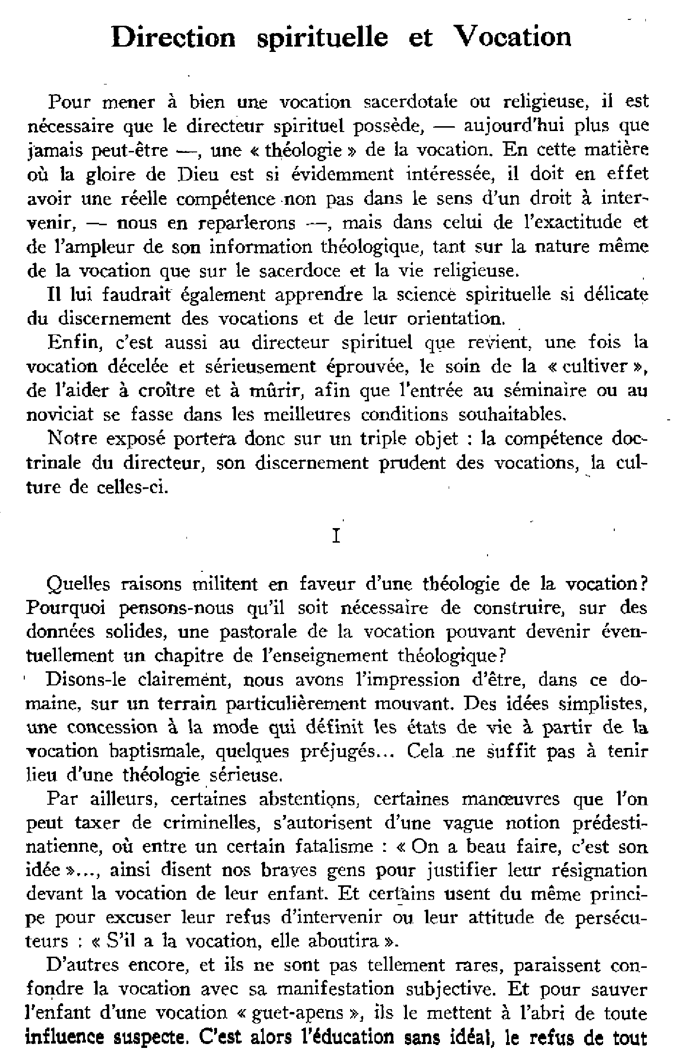 Direction spirituelle et Vocation