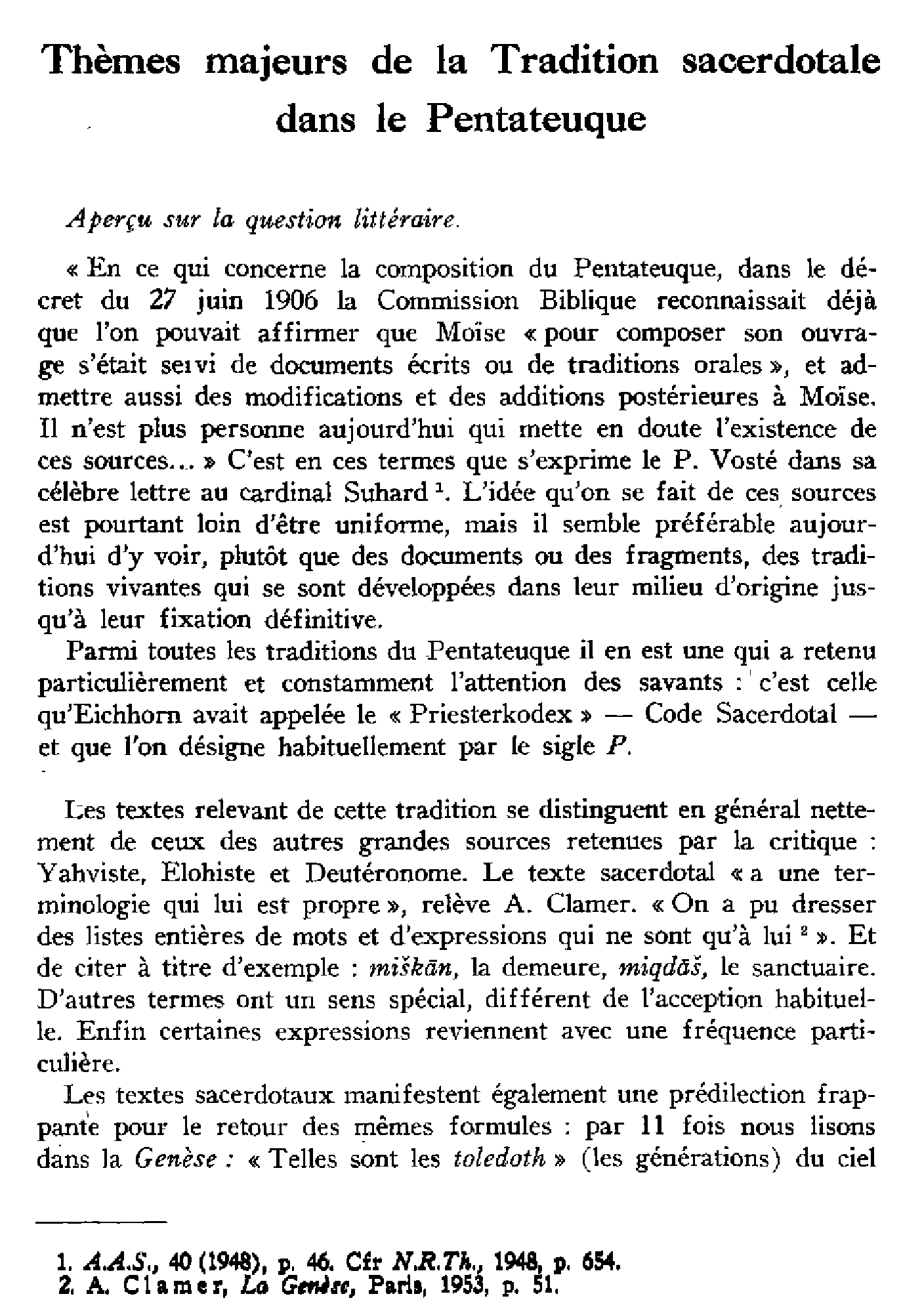 Thèmes majeurs de la Traditions sacerdotale dans le Pentateuque