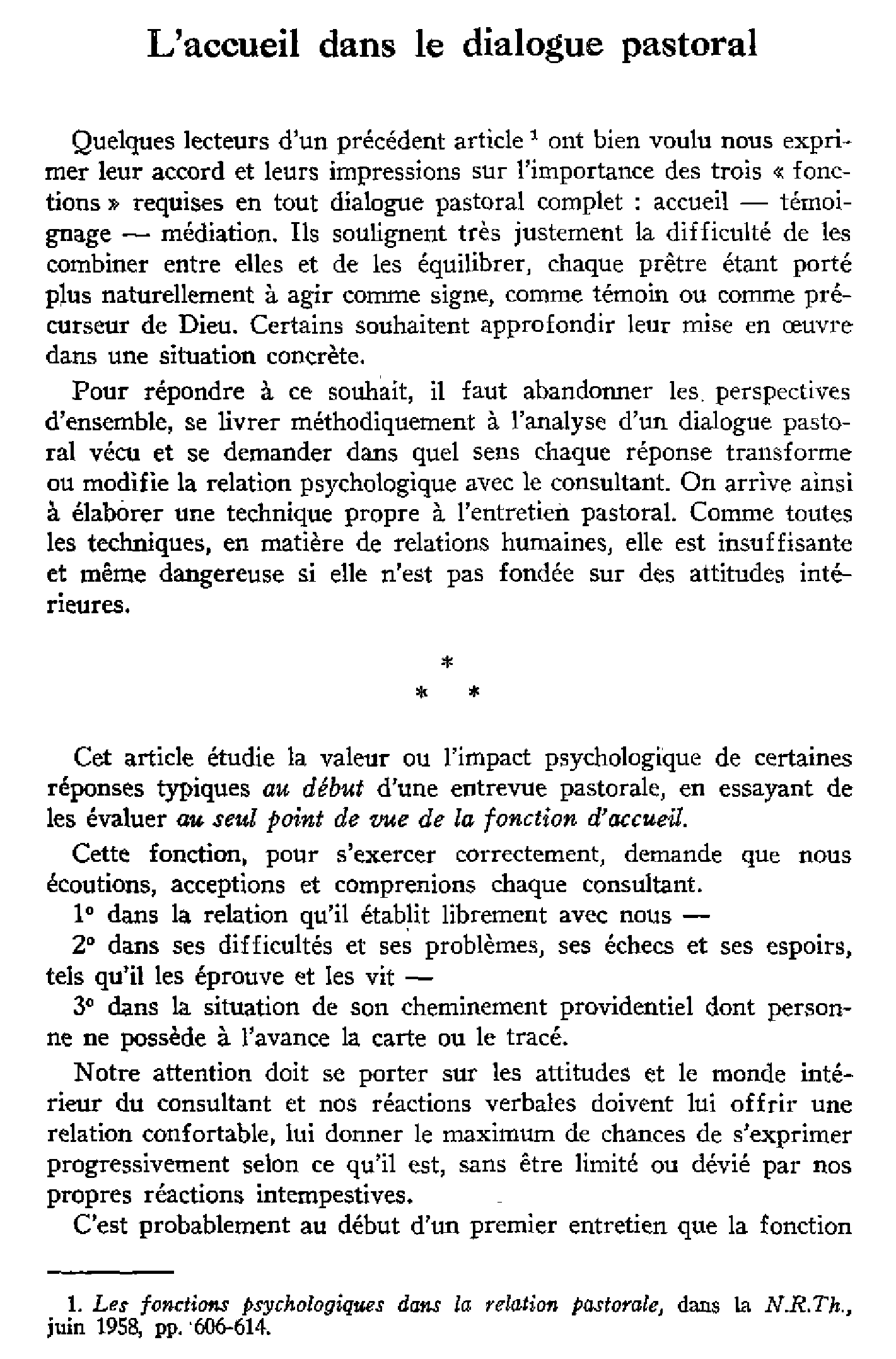 L'accueil dans le dialogue pastoral