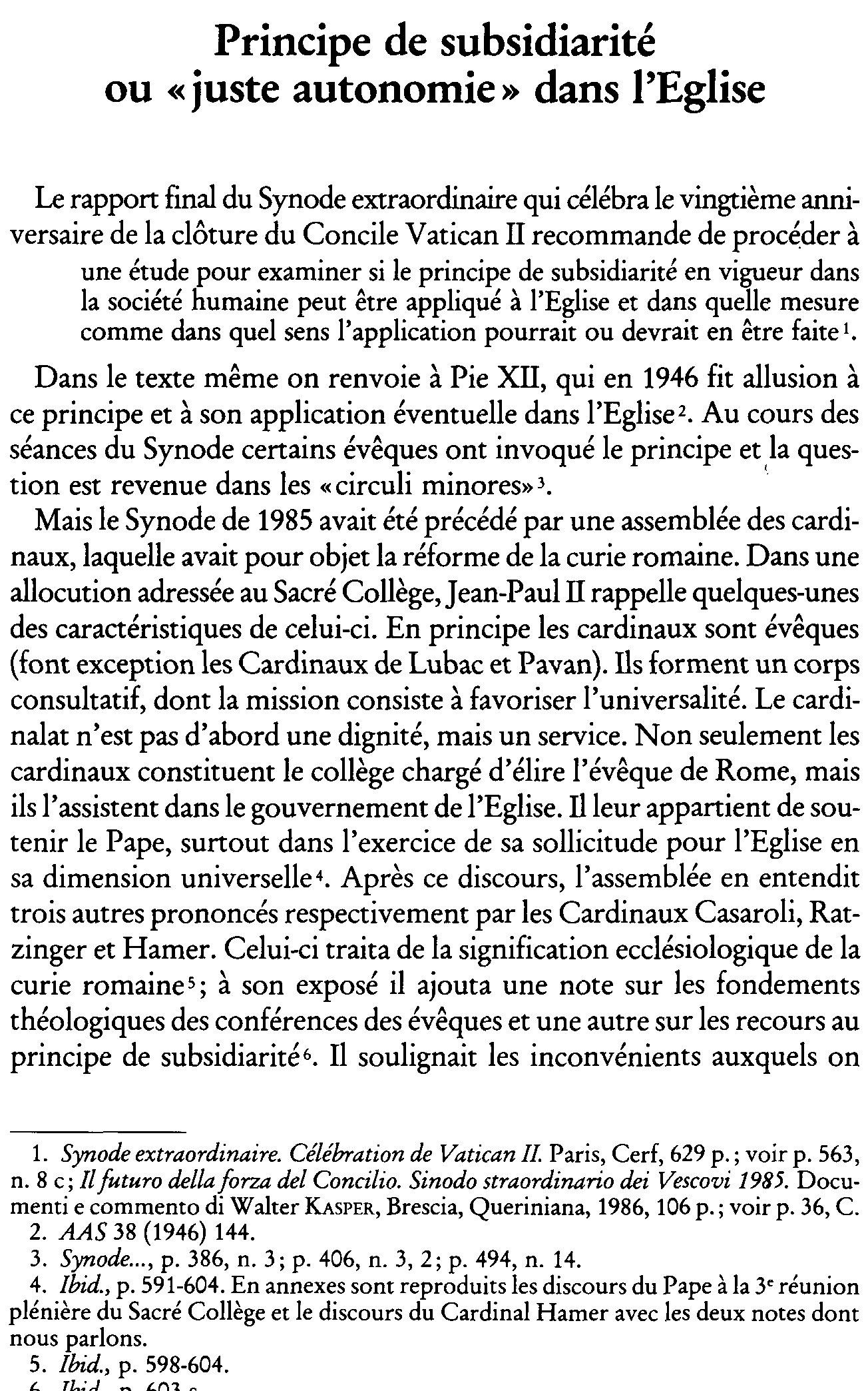 Principe de subsidiarité ou «juste autonomie» dans l'Église