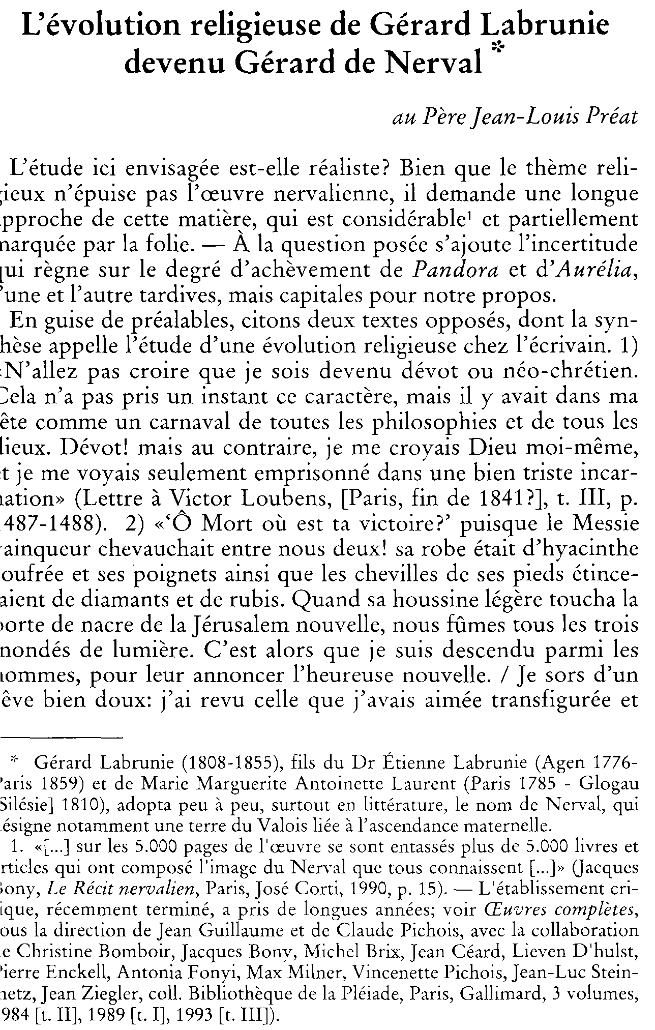 L'évolution religieuse de Gérard Labrunie devenu Gérard de Nerval
