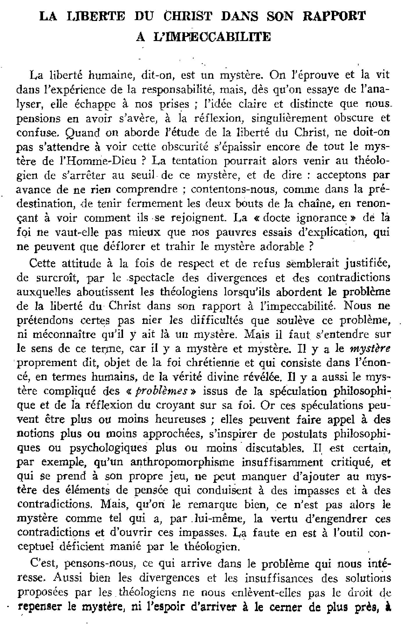 La liberté du Christ dans son rapport à l'impeccabilité
