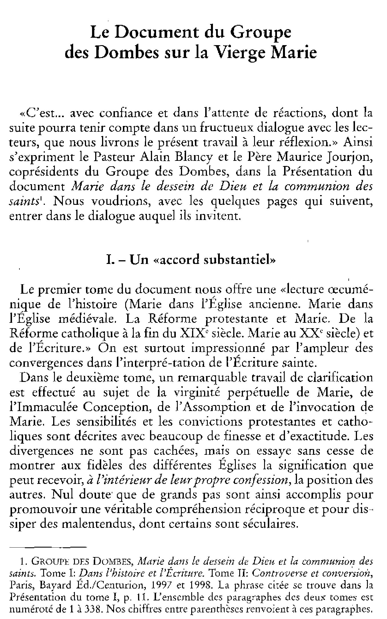 Le Document du Groupe des Dombes sur la Vierge Marie