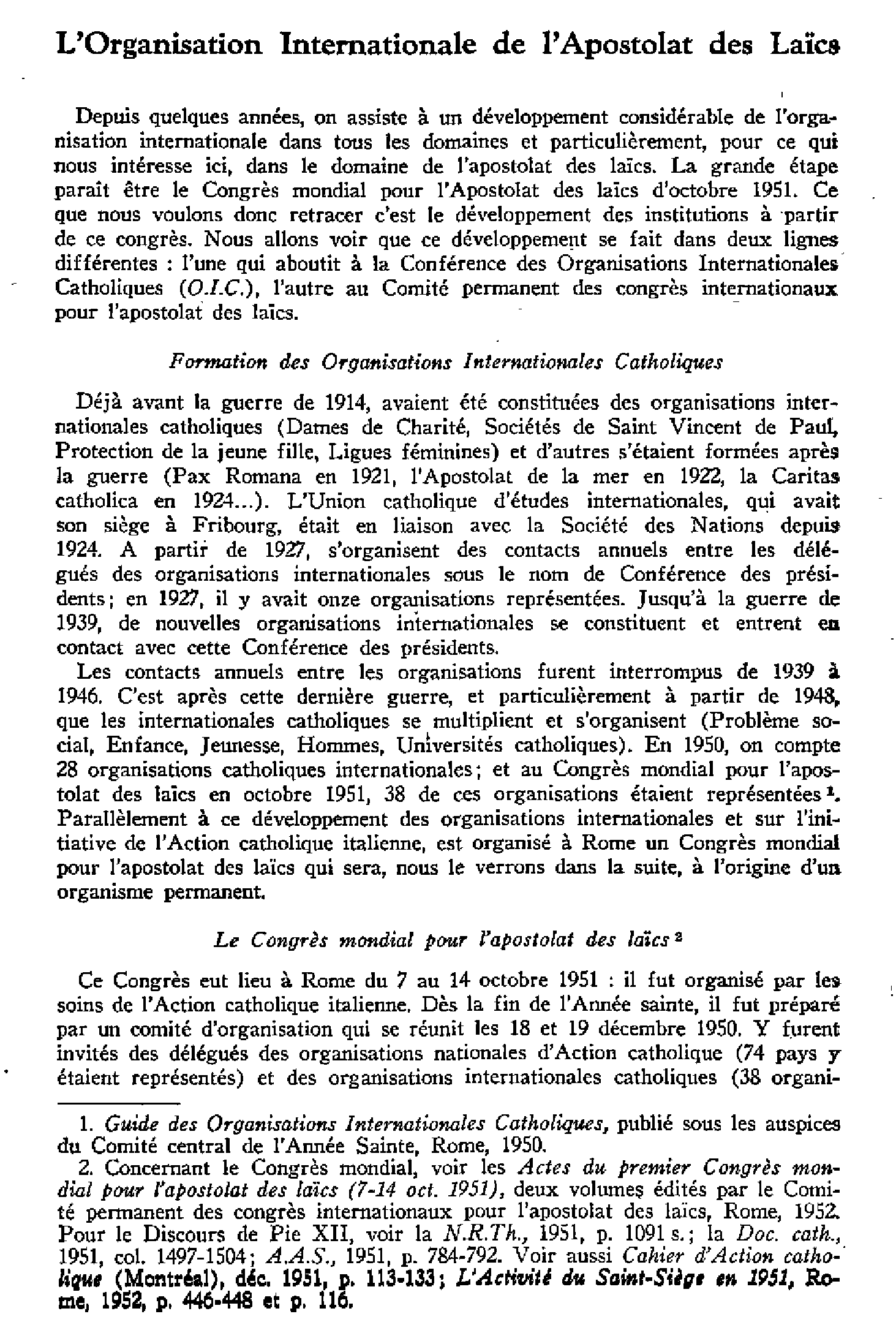 L'Organisation Internationale de l'Apostolat des Laïcs