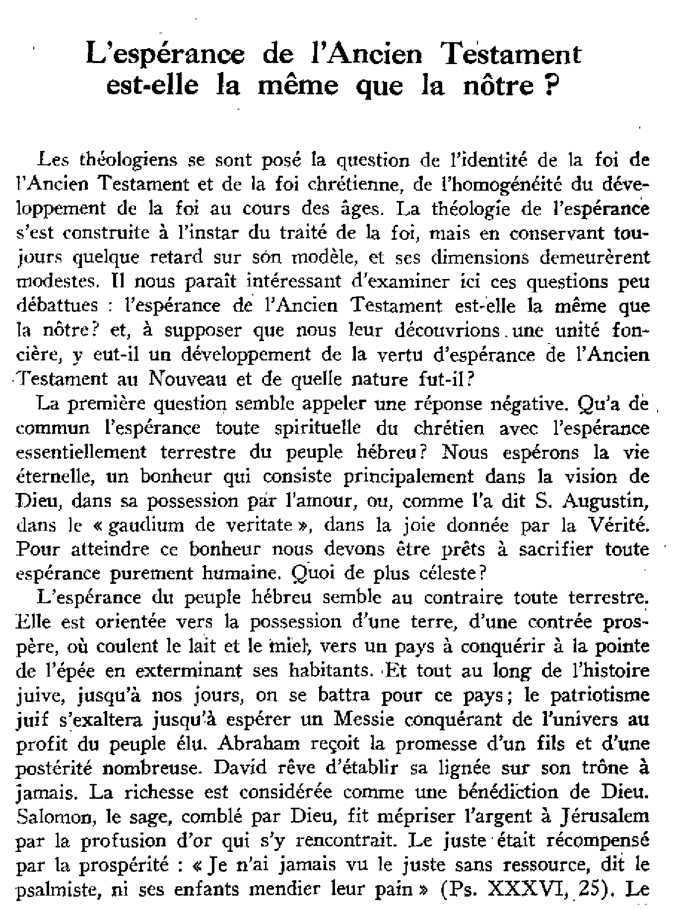 L'espérance de l'Ancien Testament est-elle la même que la nôtre ?