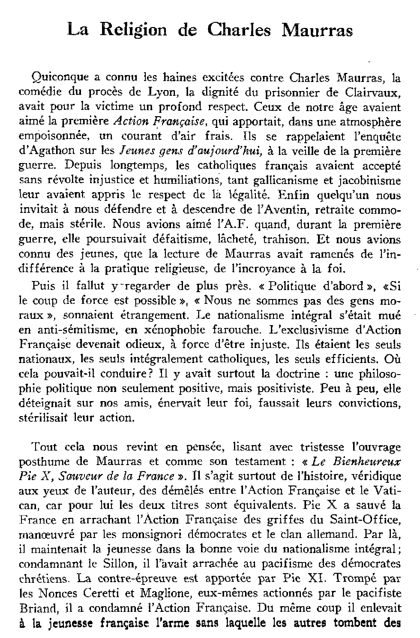 La religion de Charles Maurras