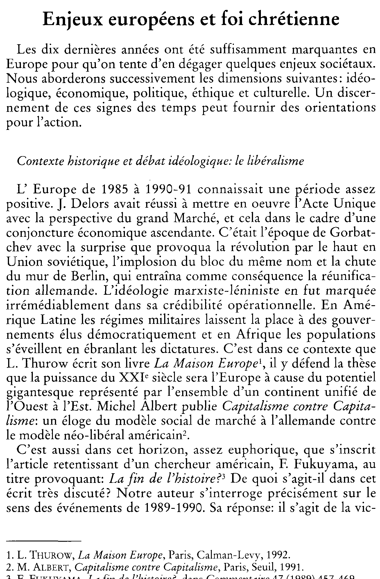 Enjeux européens et foi chrétienne