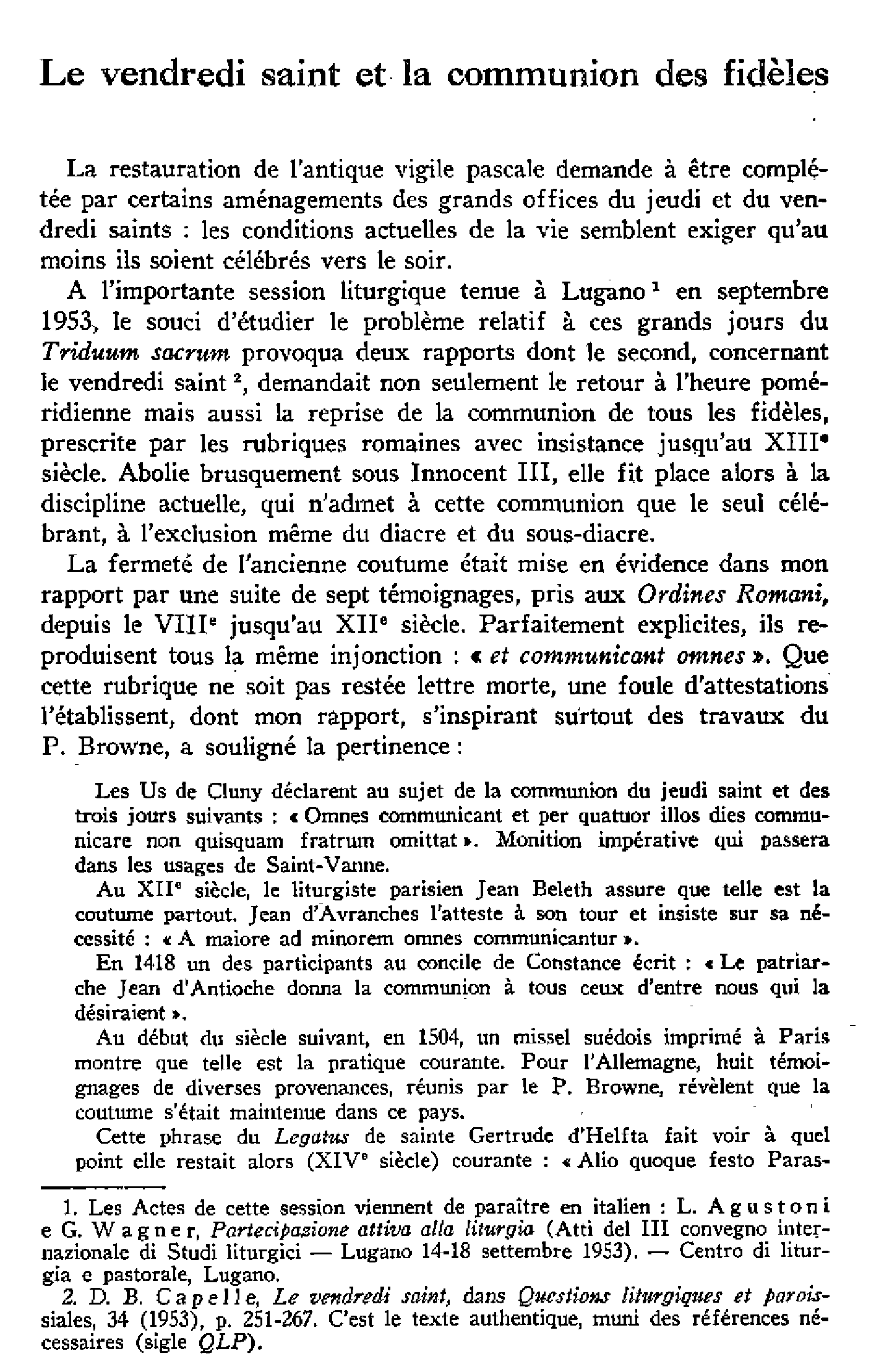 Le vendredi saint et la communion des fidèles