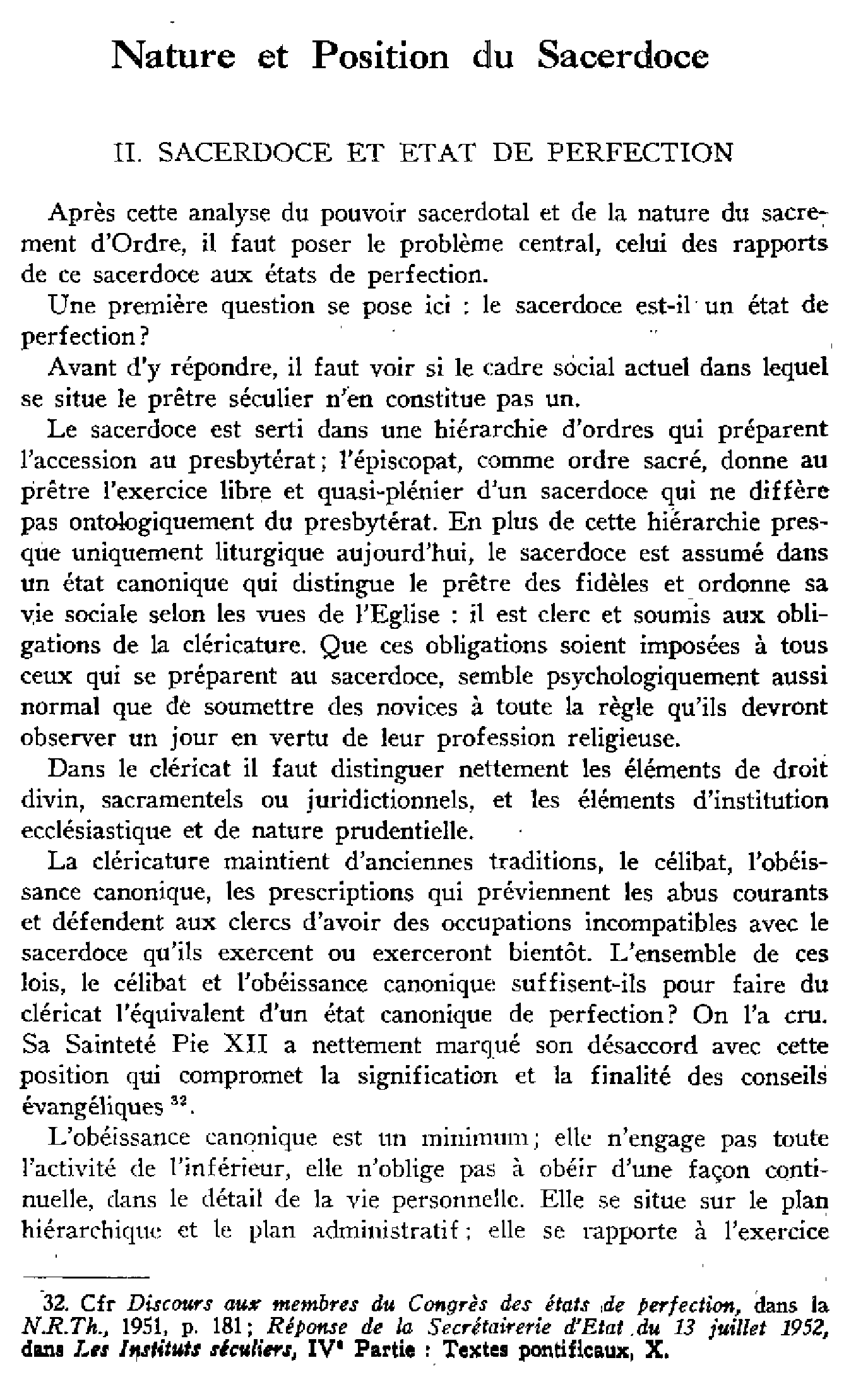 Nature et Position du Sacerdoce