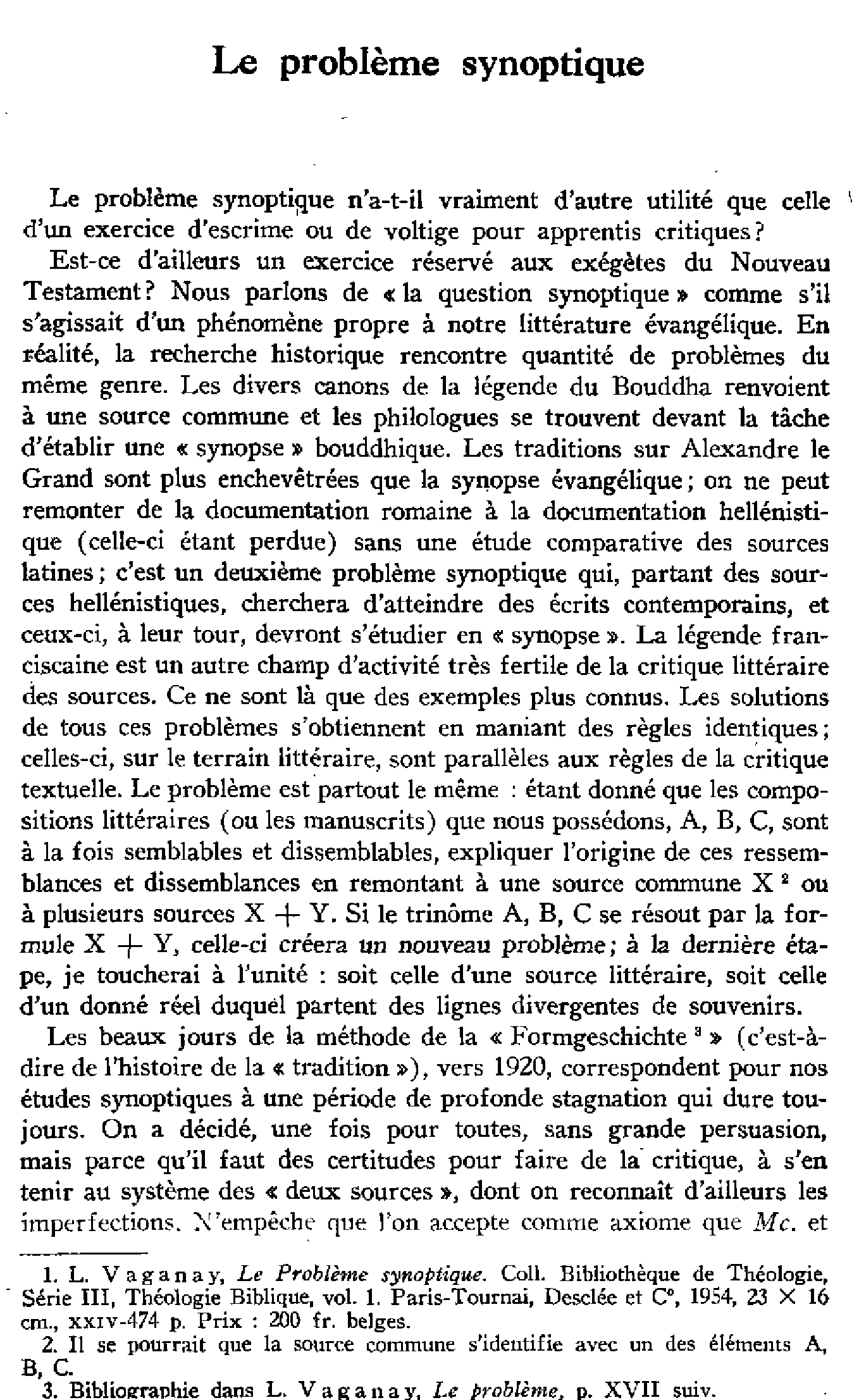 Le problème synoptique