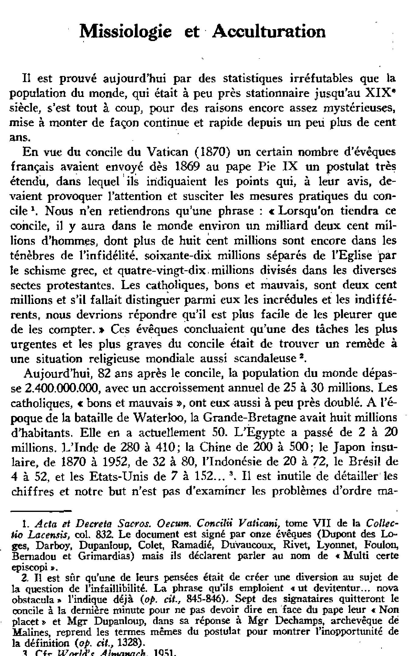 Missiologie et Acculturation