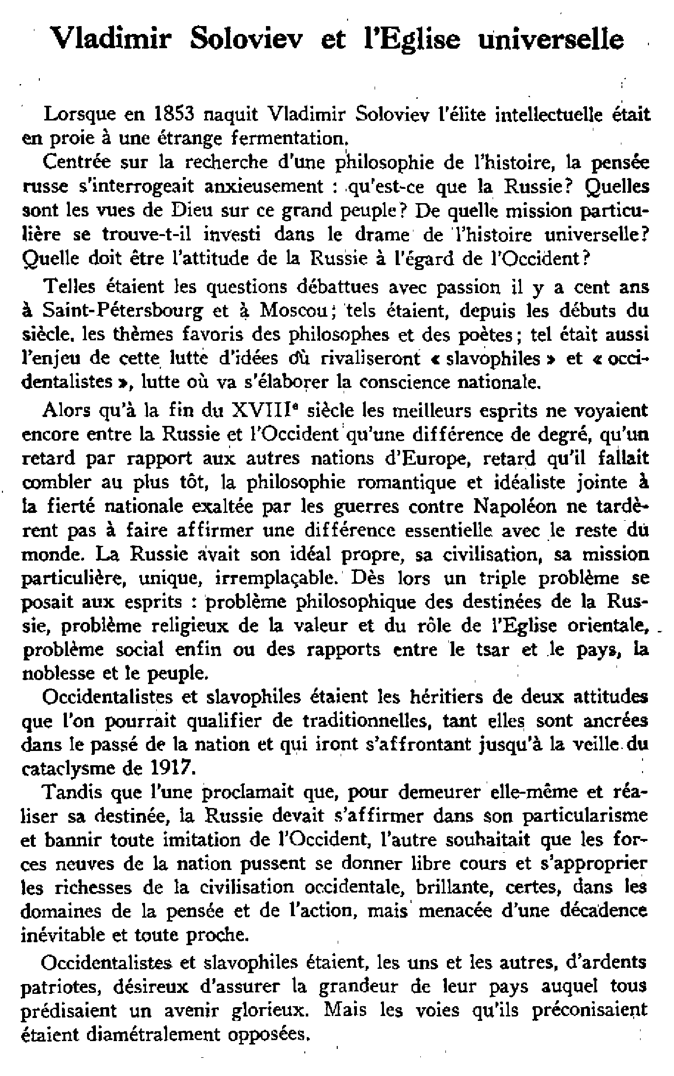 Vladimir Soloviev et l'Église universelle