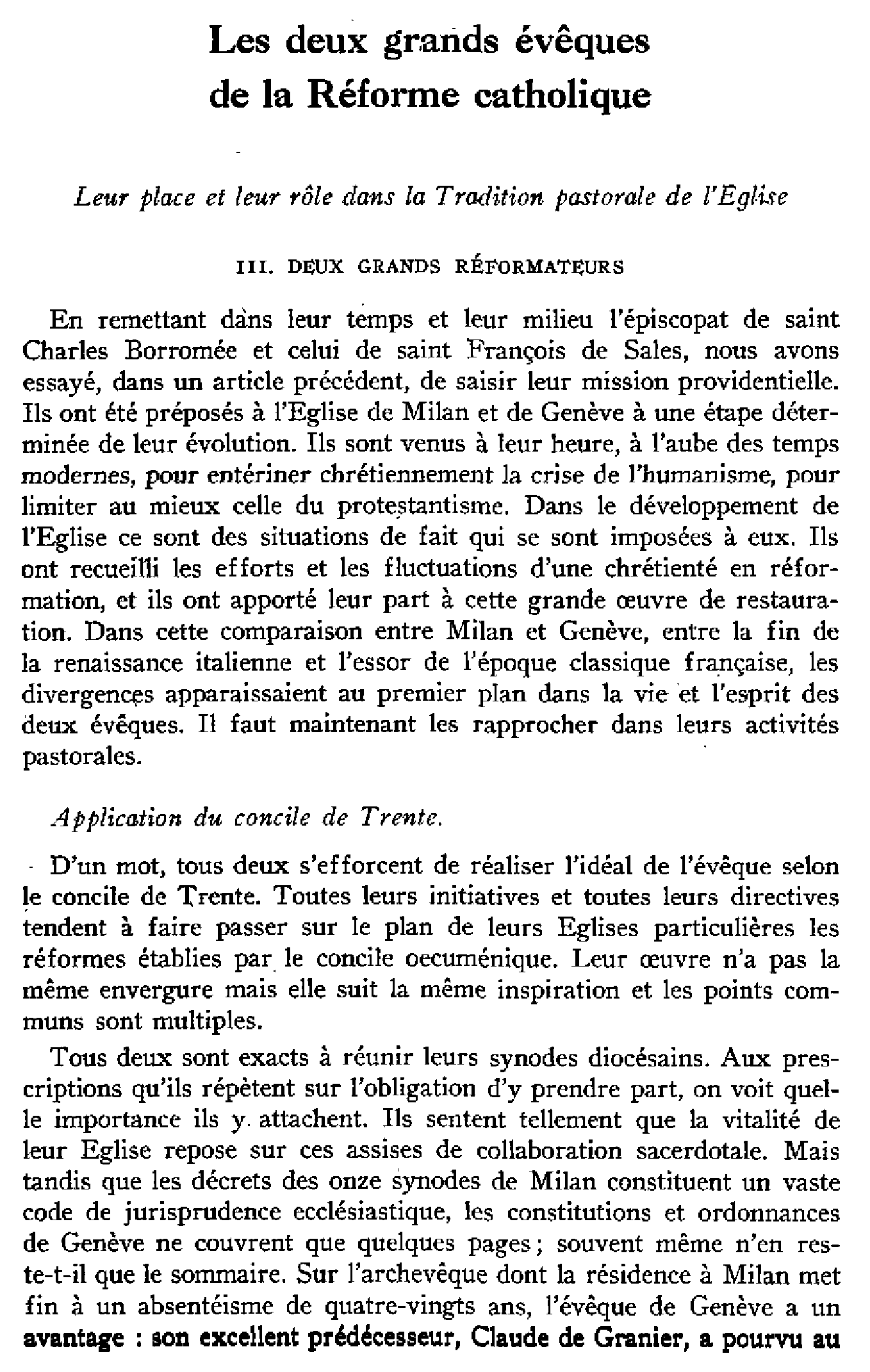Les deux grands évêques de la Réforme catholique
