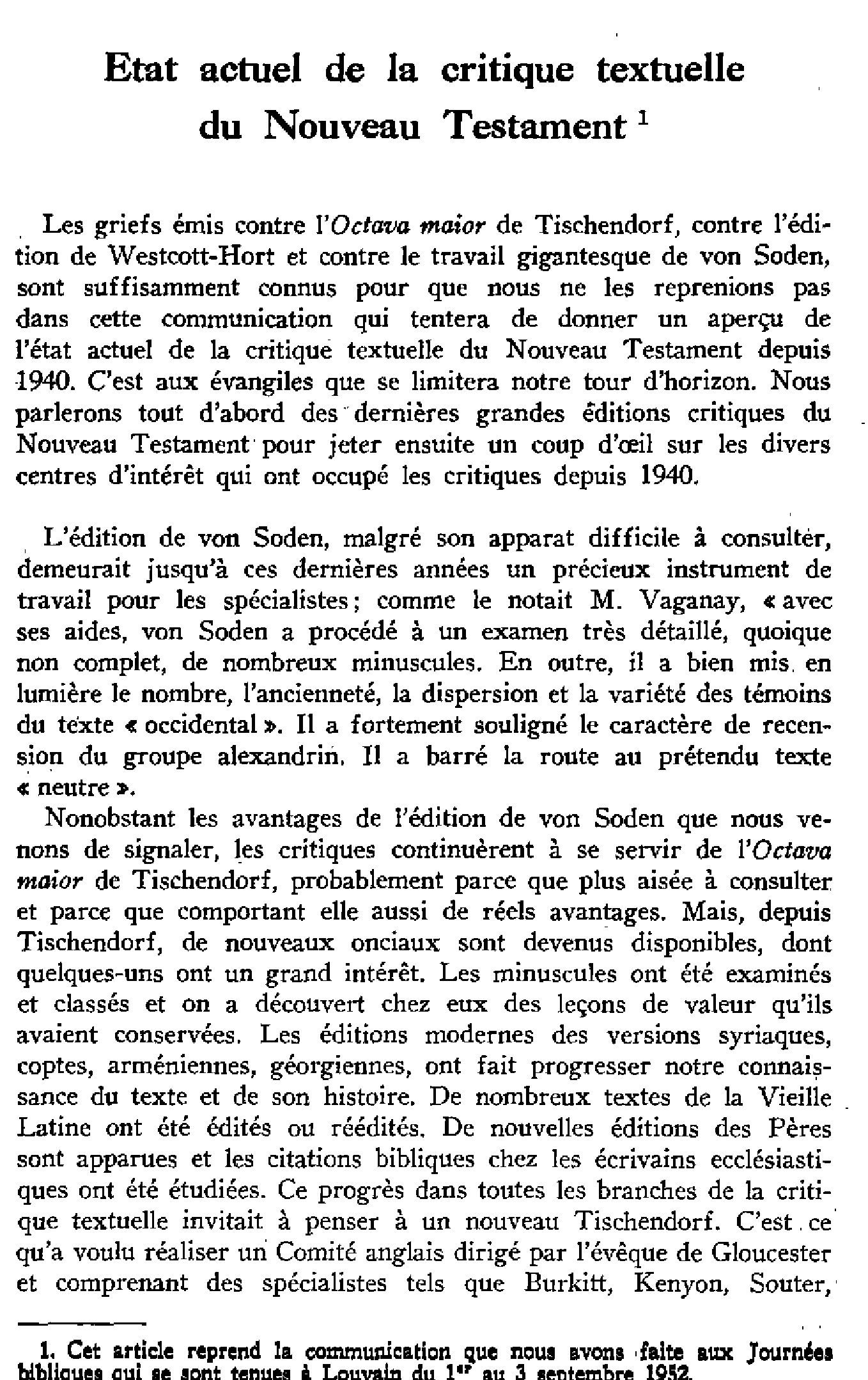 État actuel de la critique textuelle du Nouveau Testament