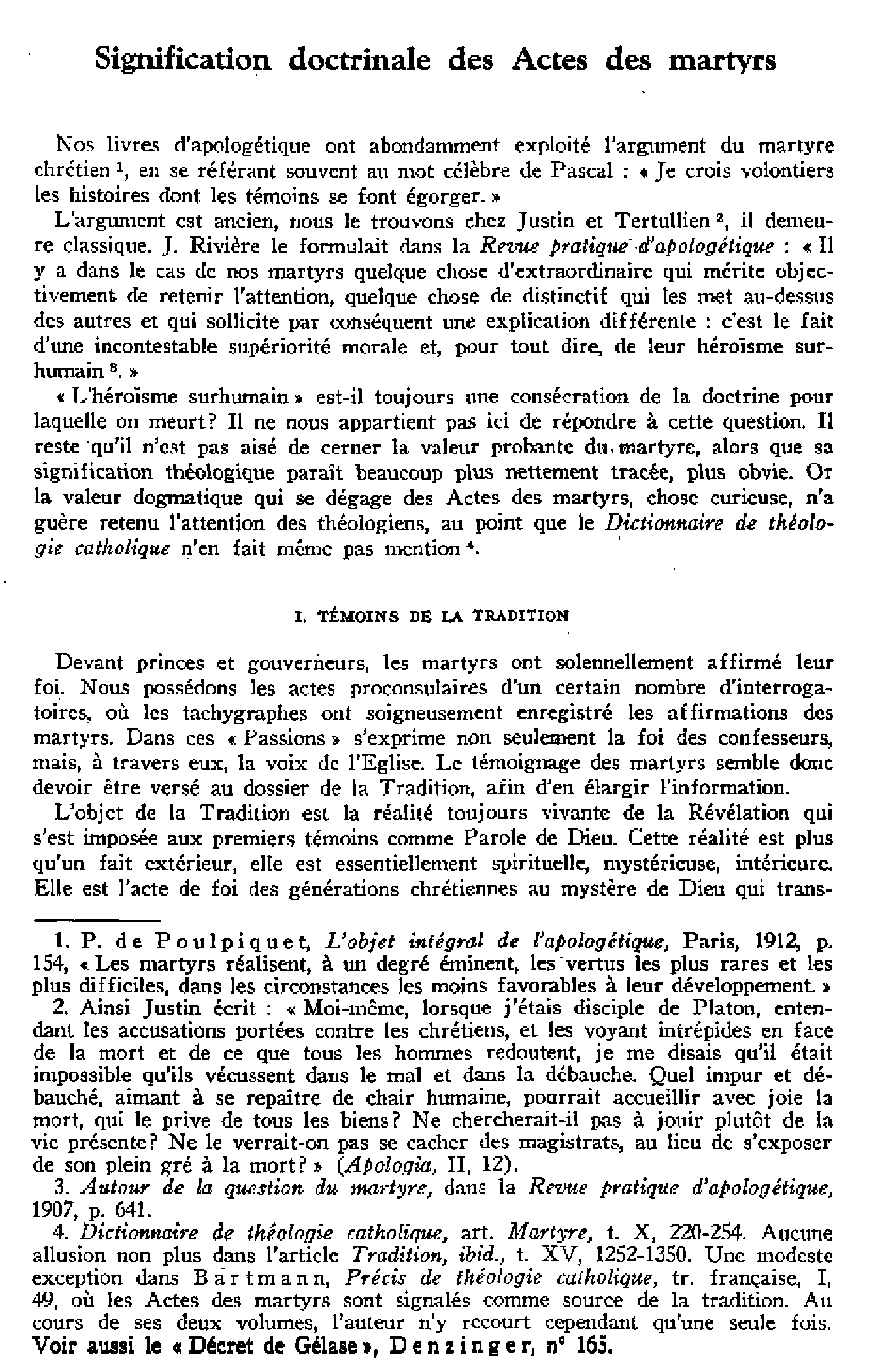 Signification doctrinale des Actes des martyrs