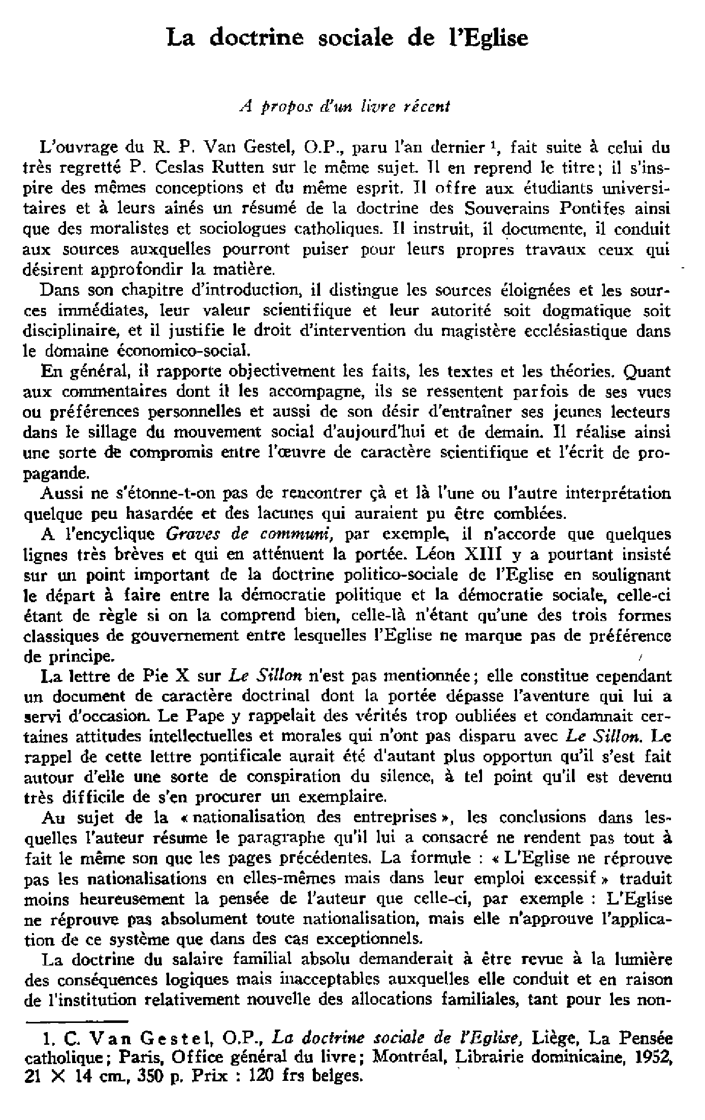 La doctrine sociale de l'Église
