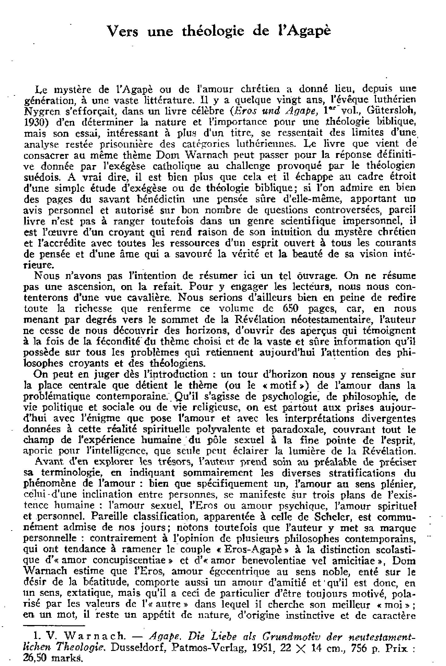 Vers une théologie de l'Agapè