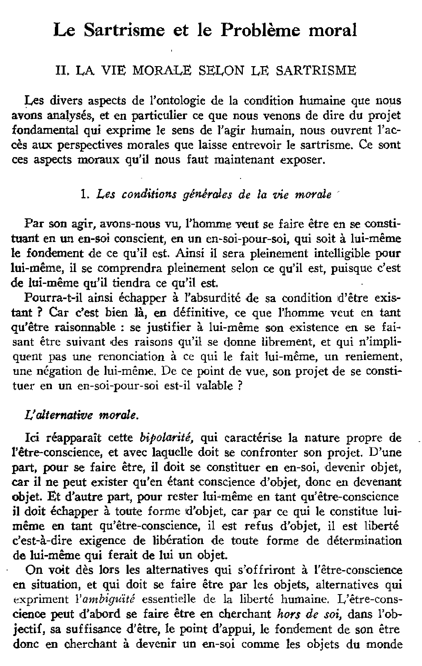 Le sartrisme et le Problème moral. II