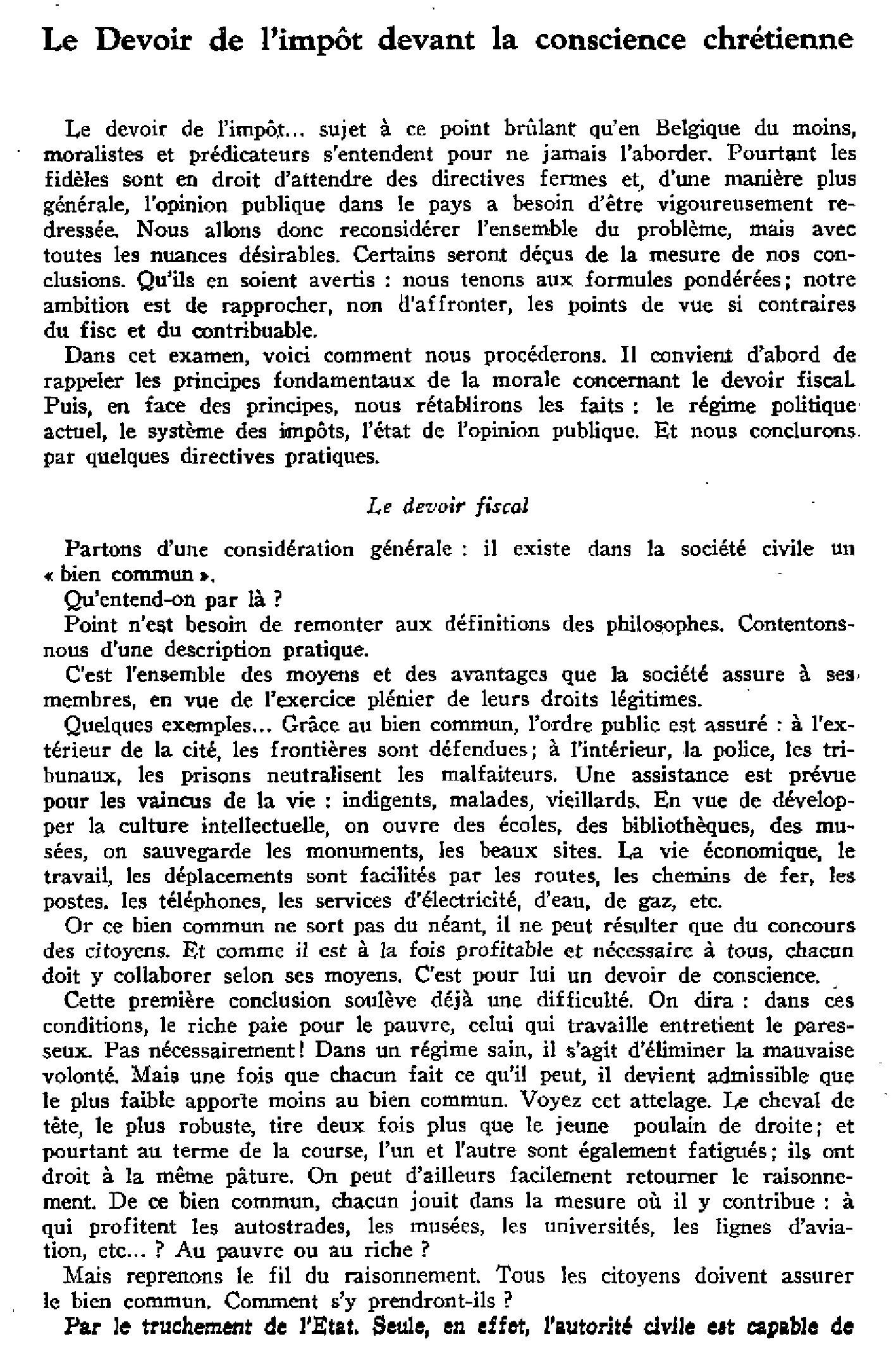 Le Devoir de l'impôt devant la conscience chrétienne