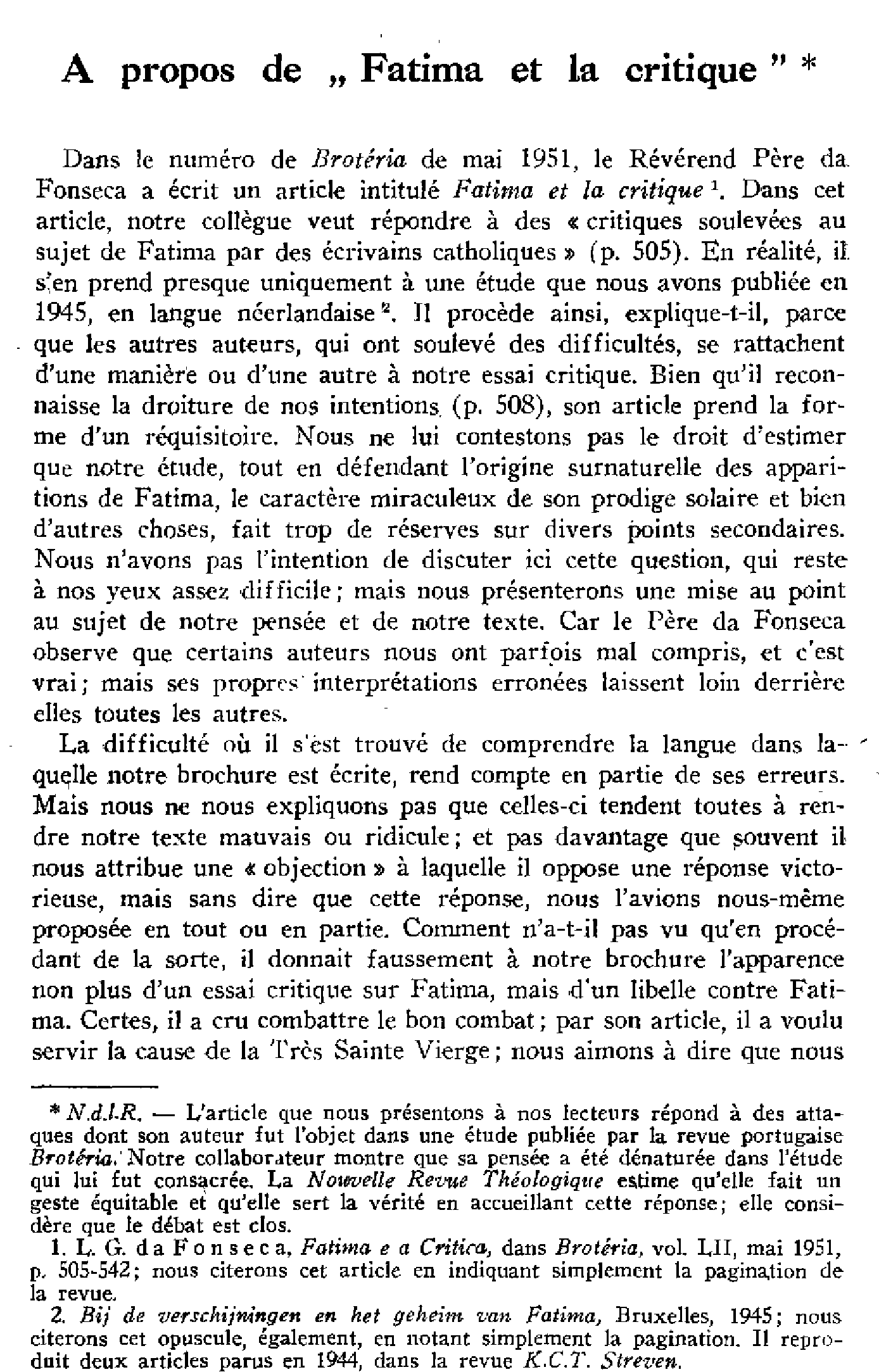À propos de « Fatima et la critique »