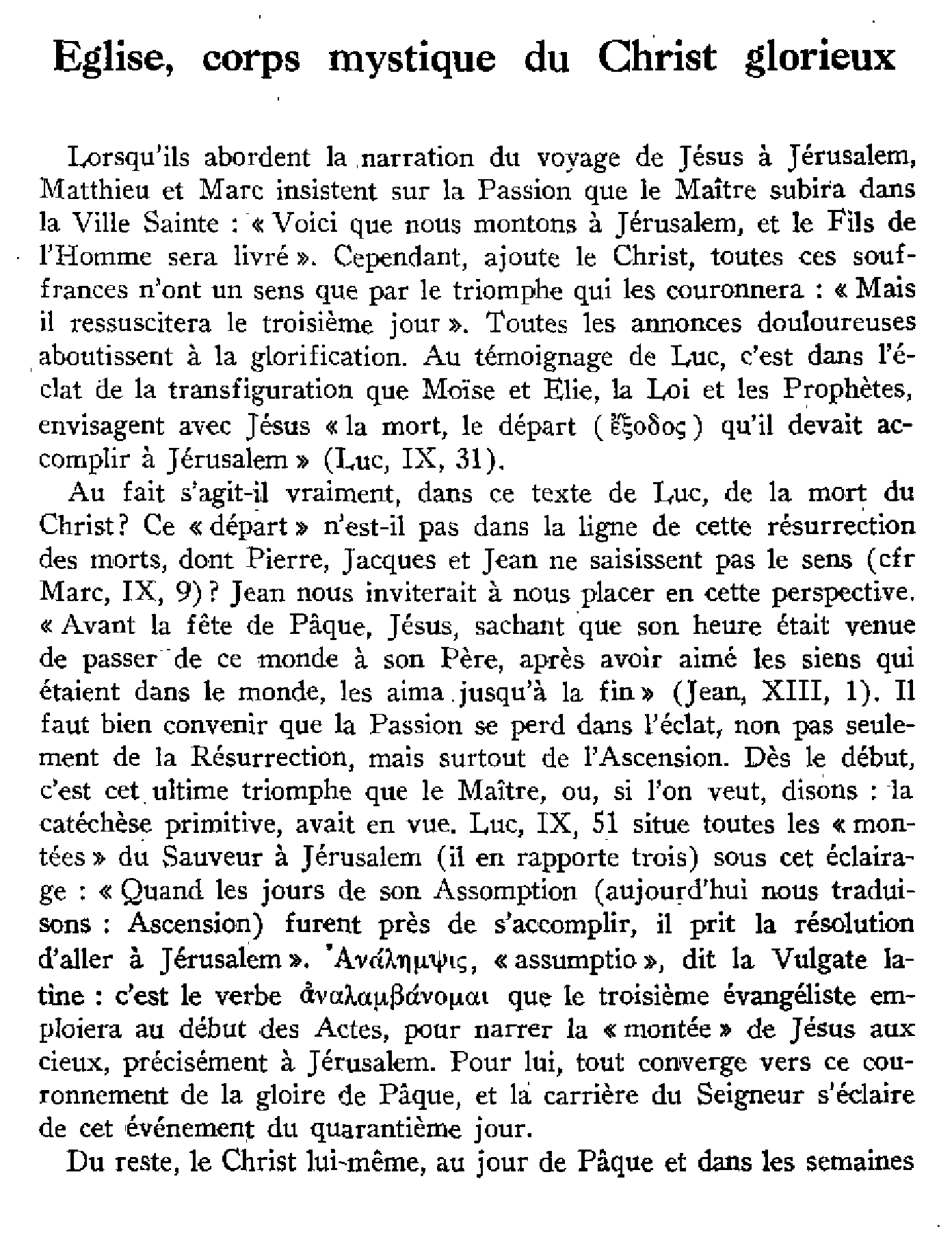 Église, corps mystique du Christ glorieux