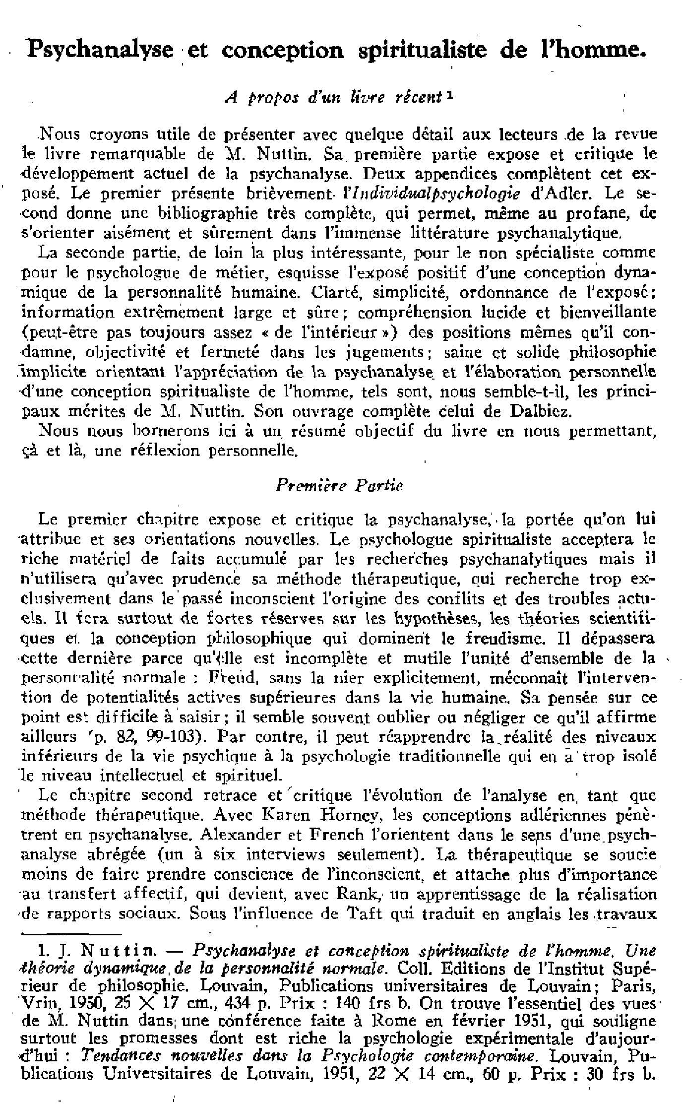 Psychanalyse et conception spiritualiste de l'homme
