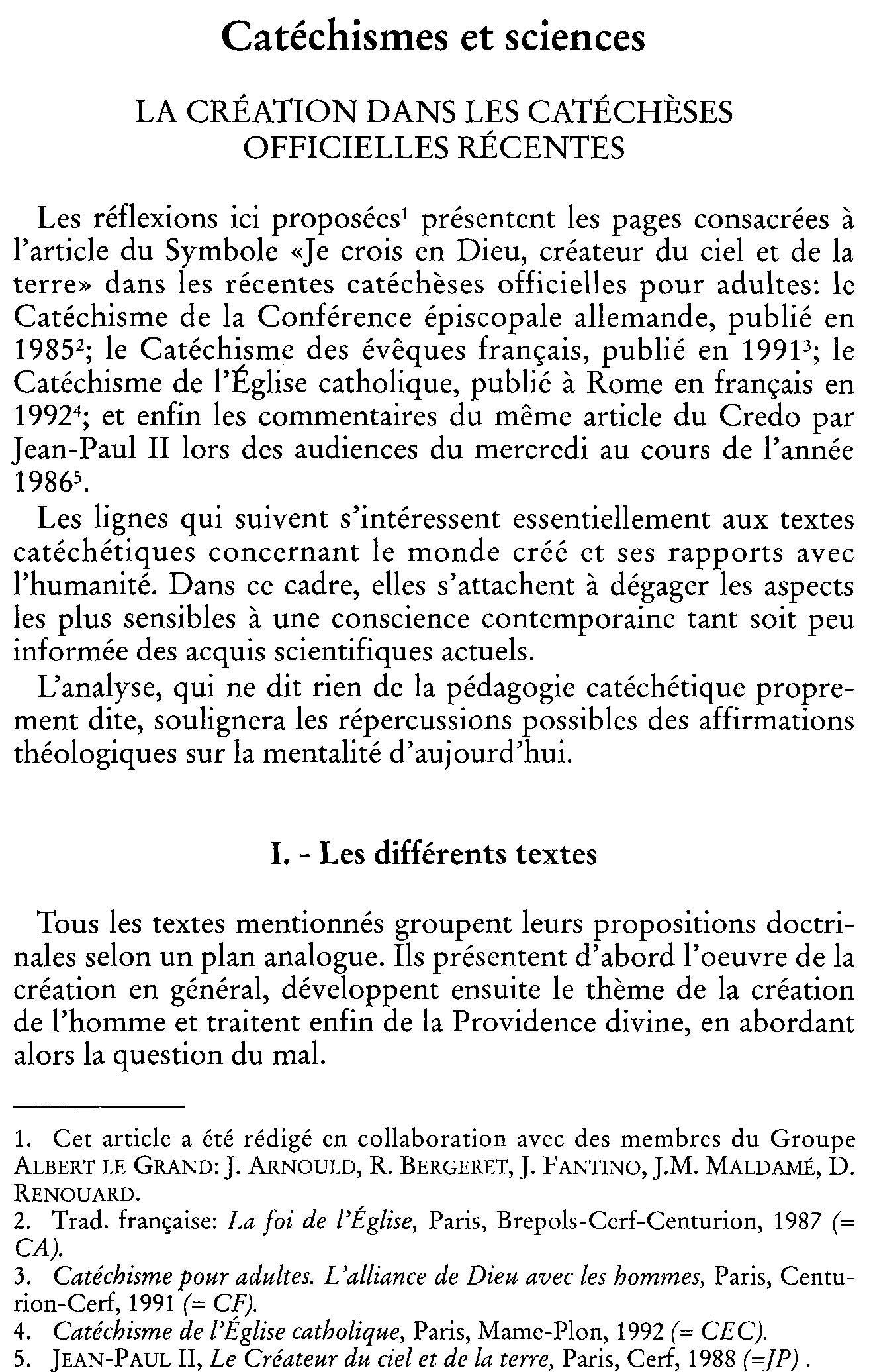 Catéchismes et sciences. La création dans les catéchèses officielles récentes