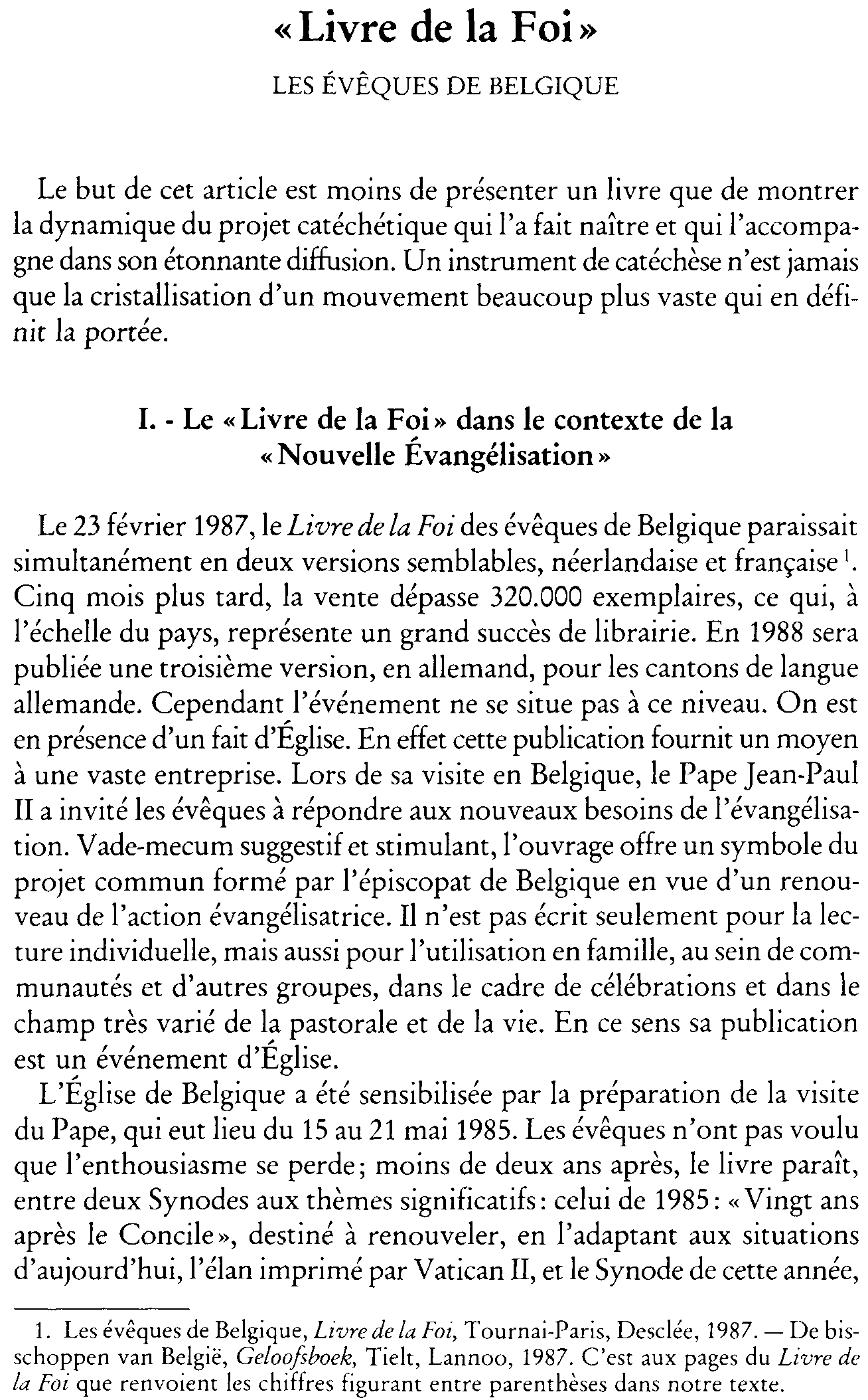 Livre de la Foi. Les Évêques de Belgique