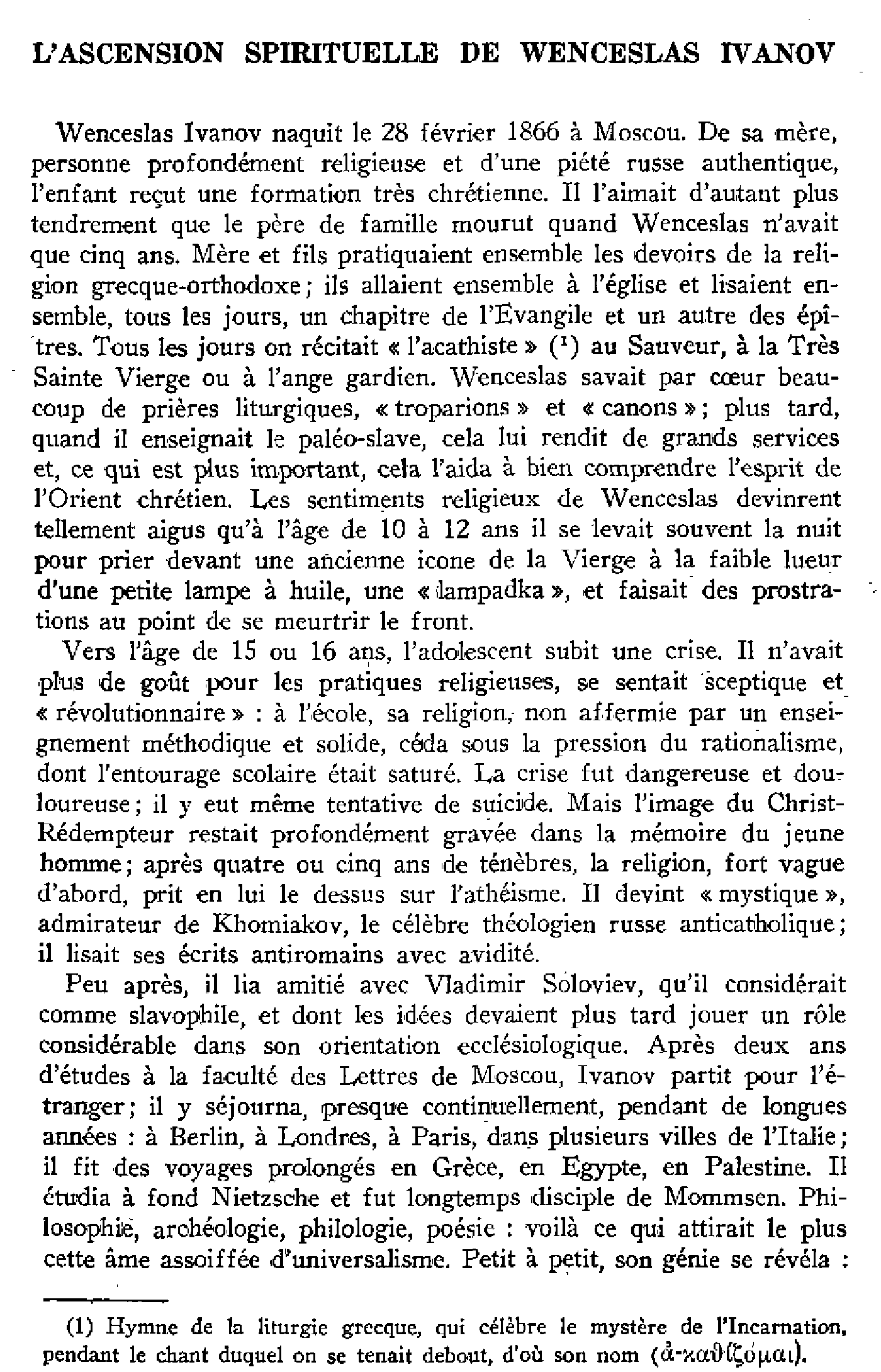 L'ascension spirituelle de Wenceslas Ivanov