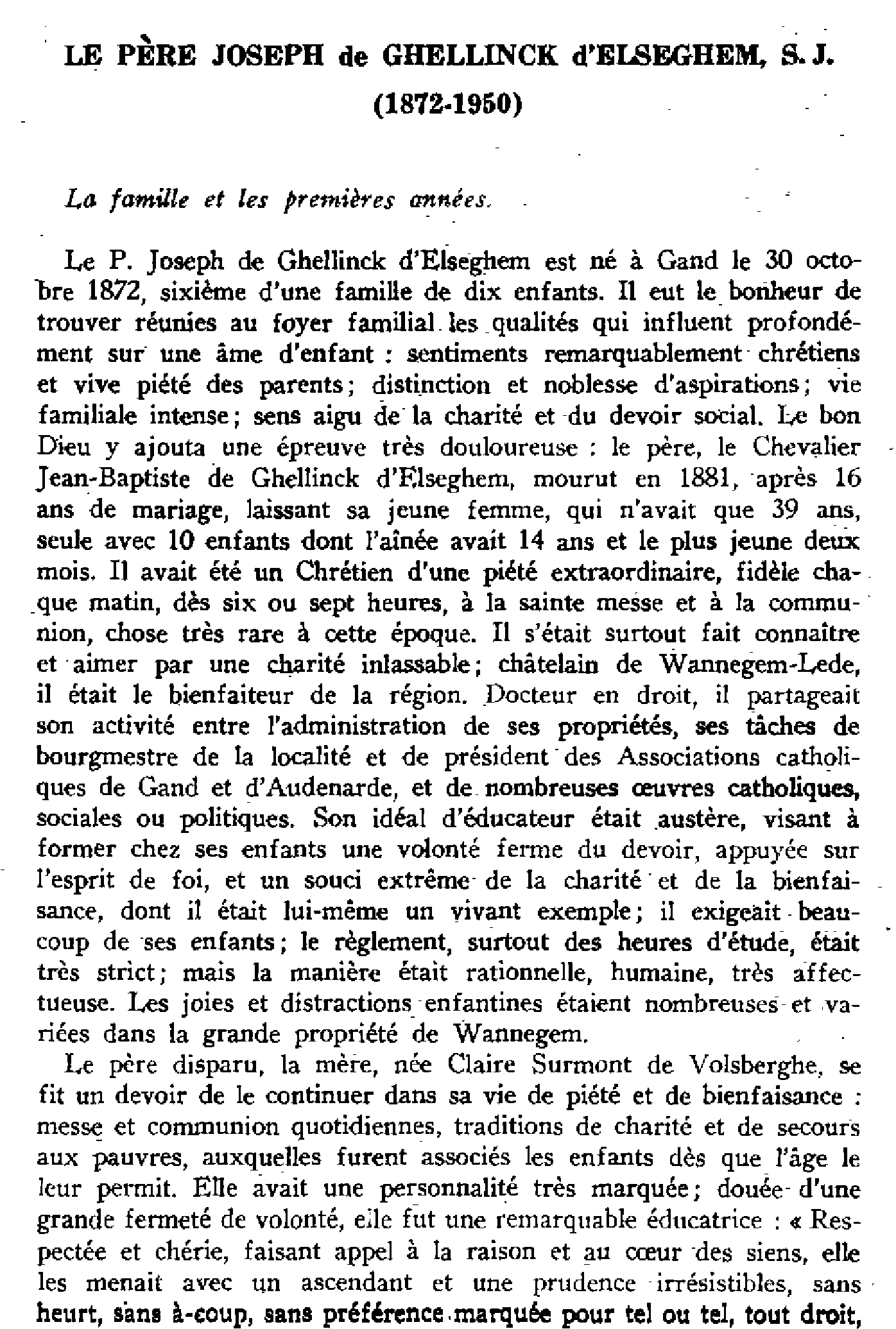 In Memoriam. Le Père Joseph de Ghellinck d'Elseghem, s.i. (1872-1950)