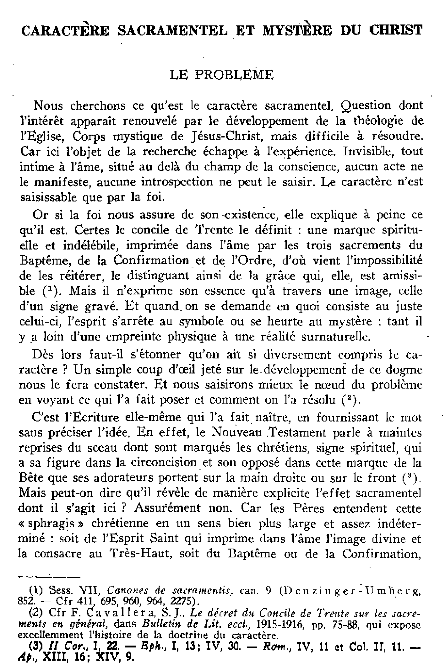 Caractère sacramentel et mystère du Christ