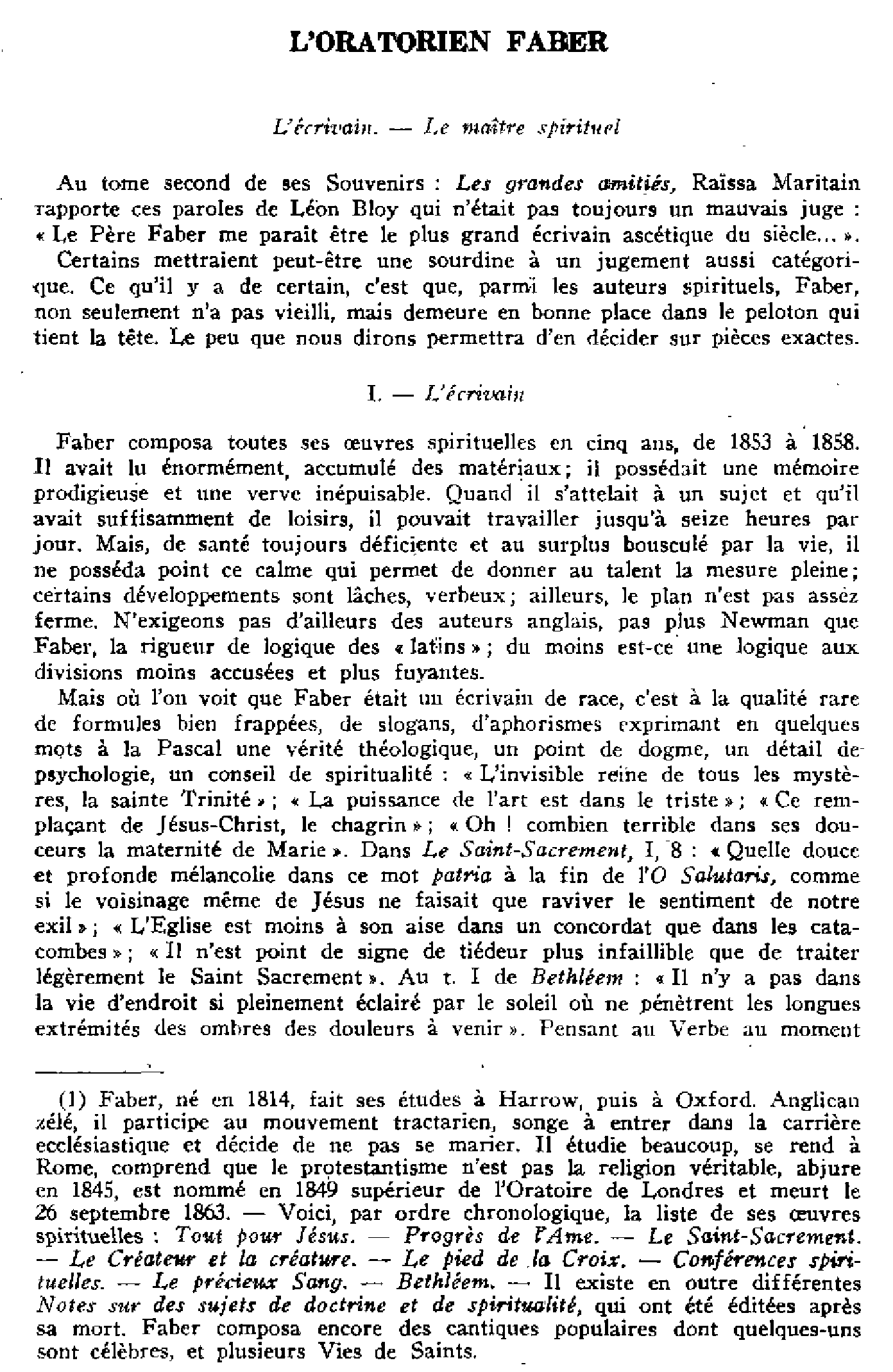 L'oratorien Faber