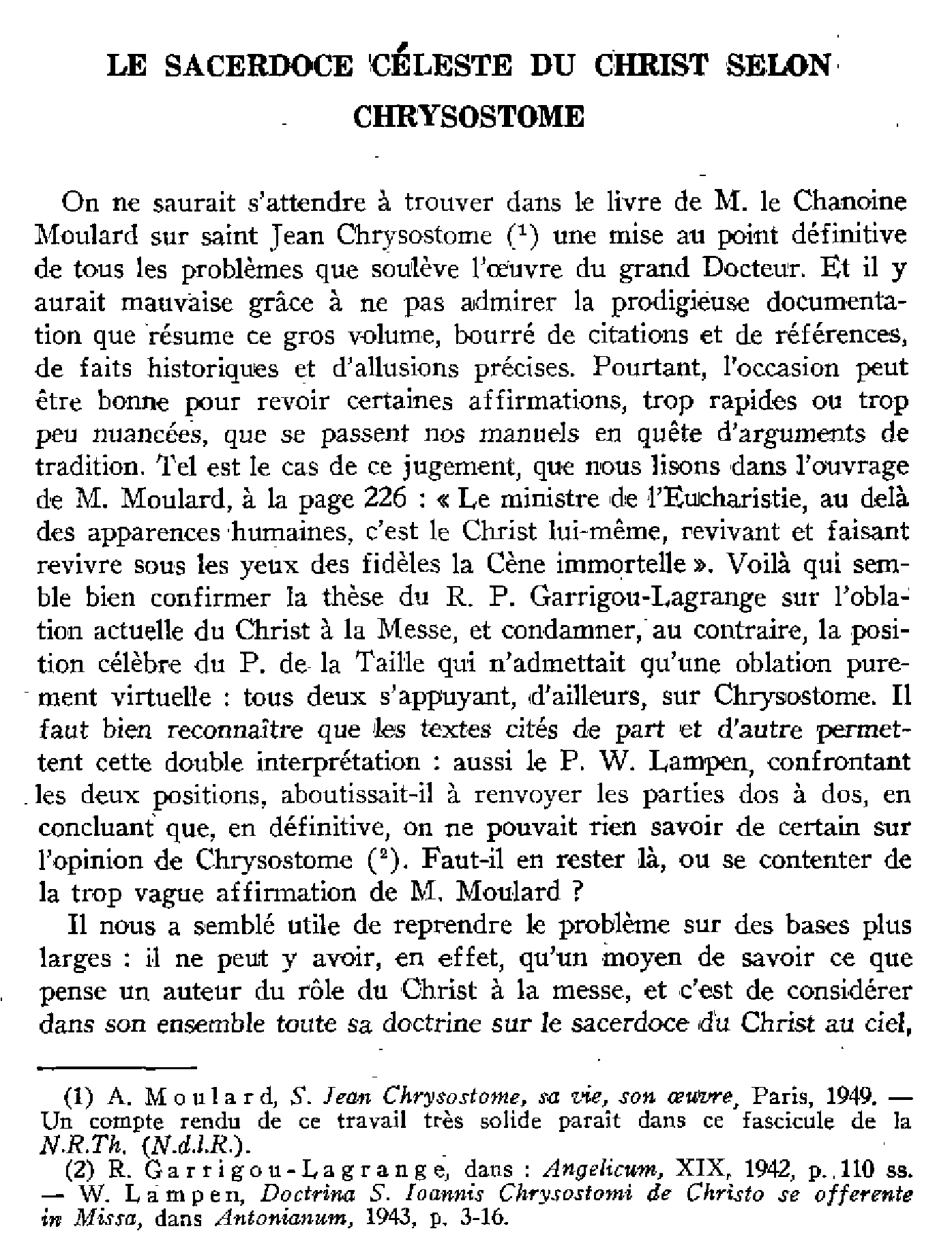 Le sacerdoce céleste du Christ selon Chrysostome