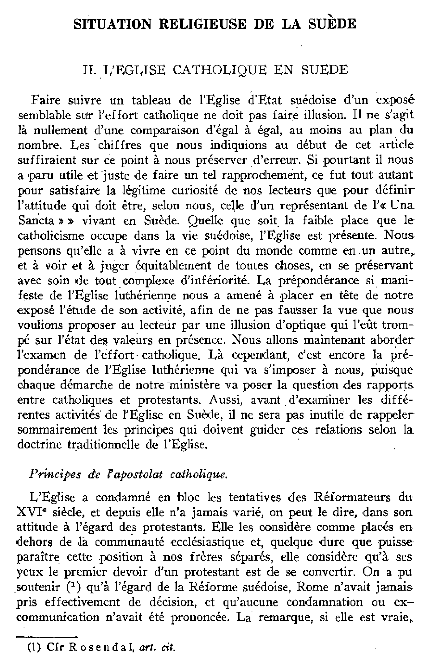 Situation religieuse de la Suède. II. L'Église catholique en Suède