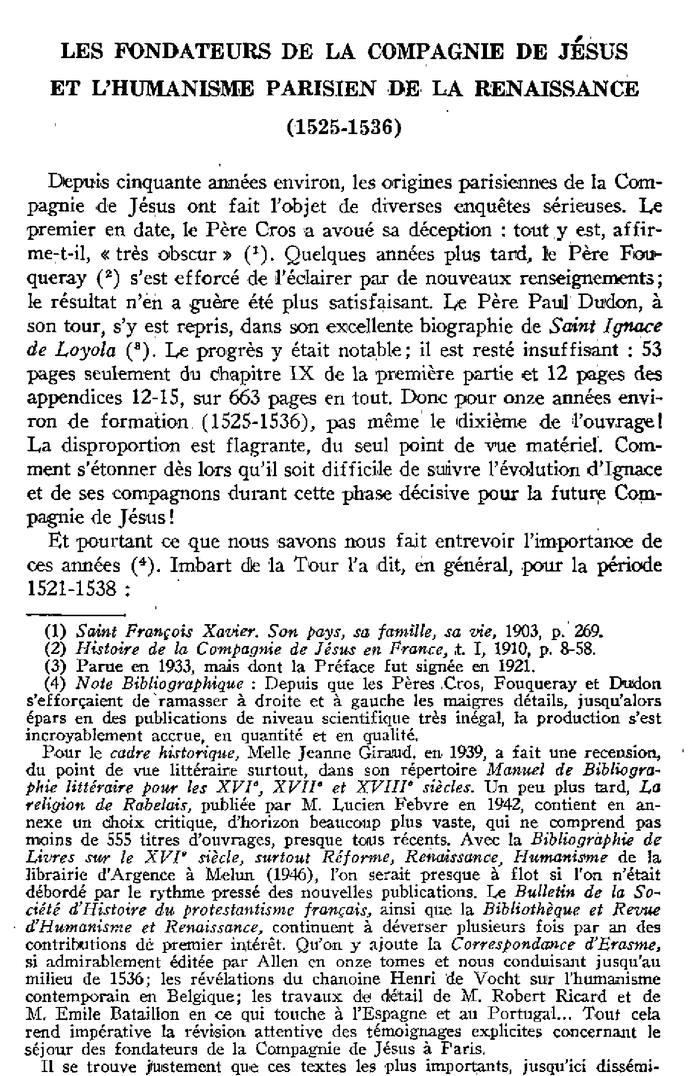 Les fondateurs de la Compagnie de Jésus et l'humanisme parisien de la Renaissance (1525-1536)