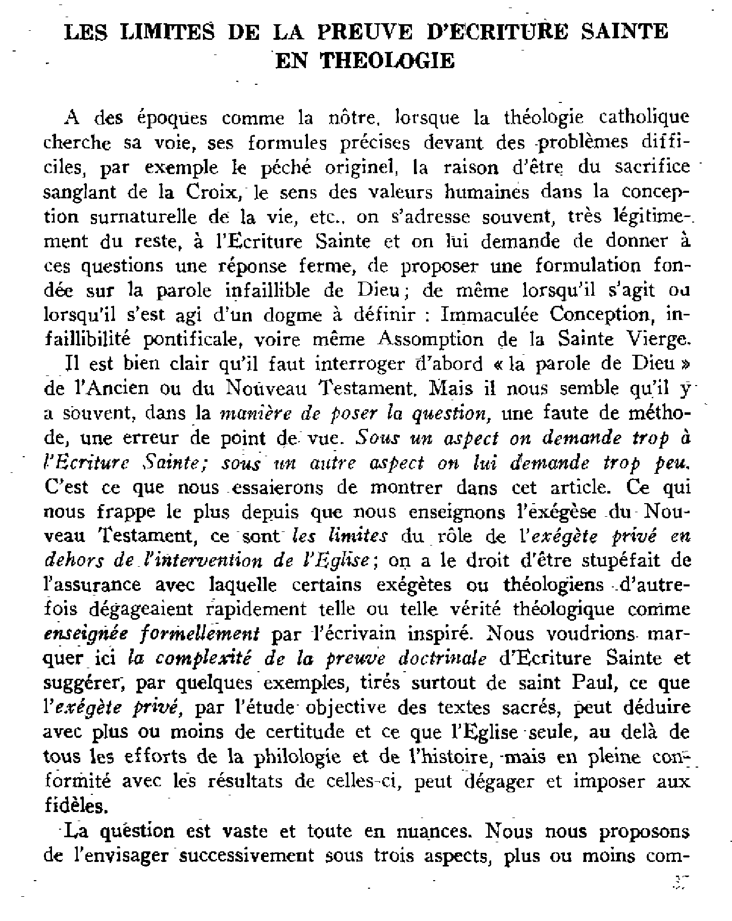 Les limites de la preuve d'Écriture Sainte en théologie