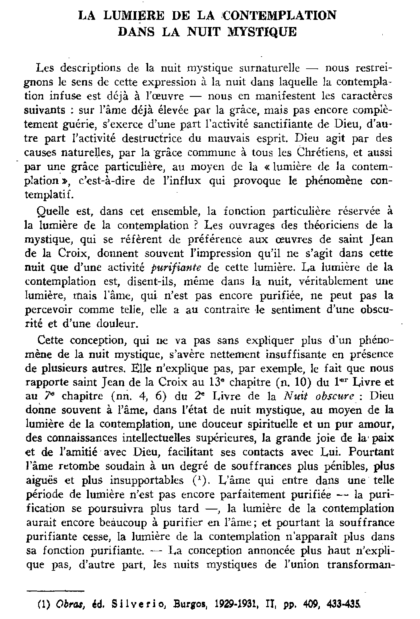 La lumière de la contemplation dans la nuit mystique