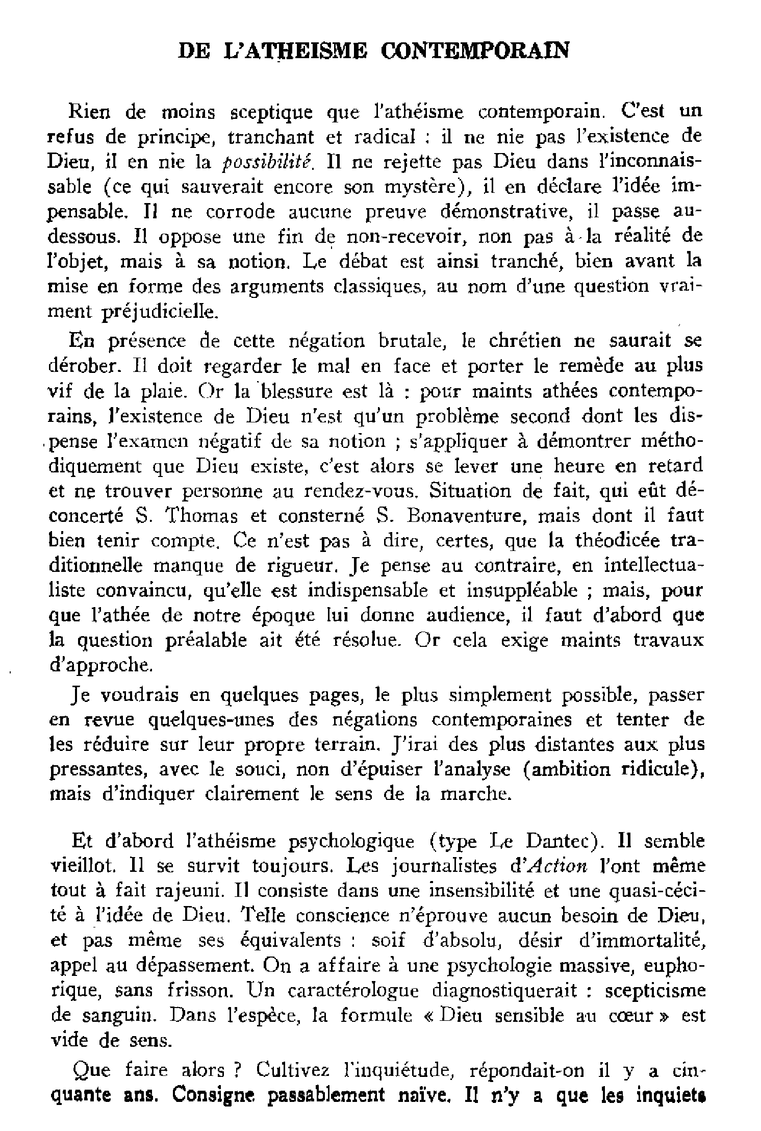 De l'athéisme contemporain