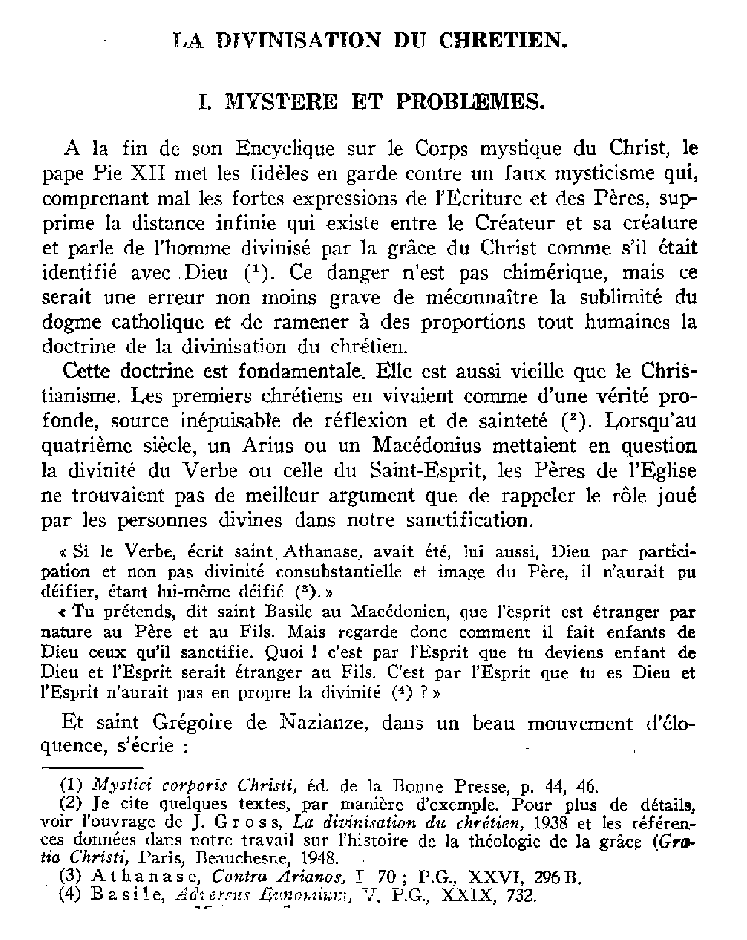 La divinisation du chrétien