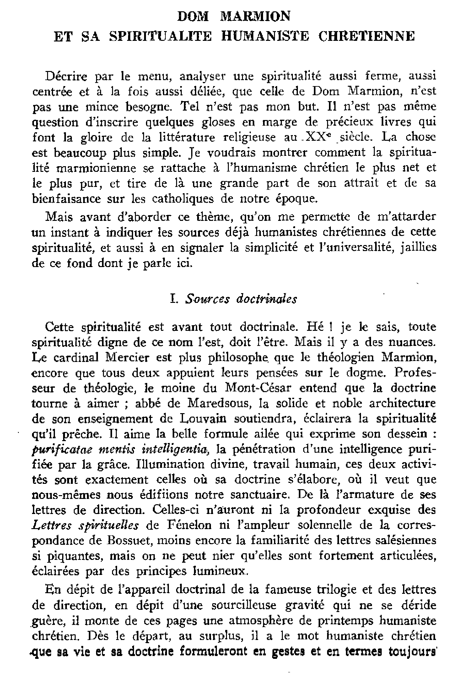 Dom Marmion et sa spiritualité humaniste chrétienne