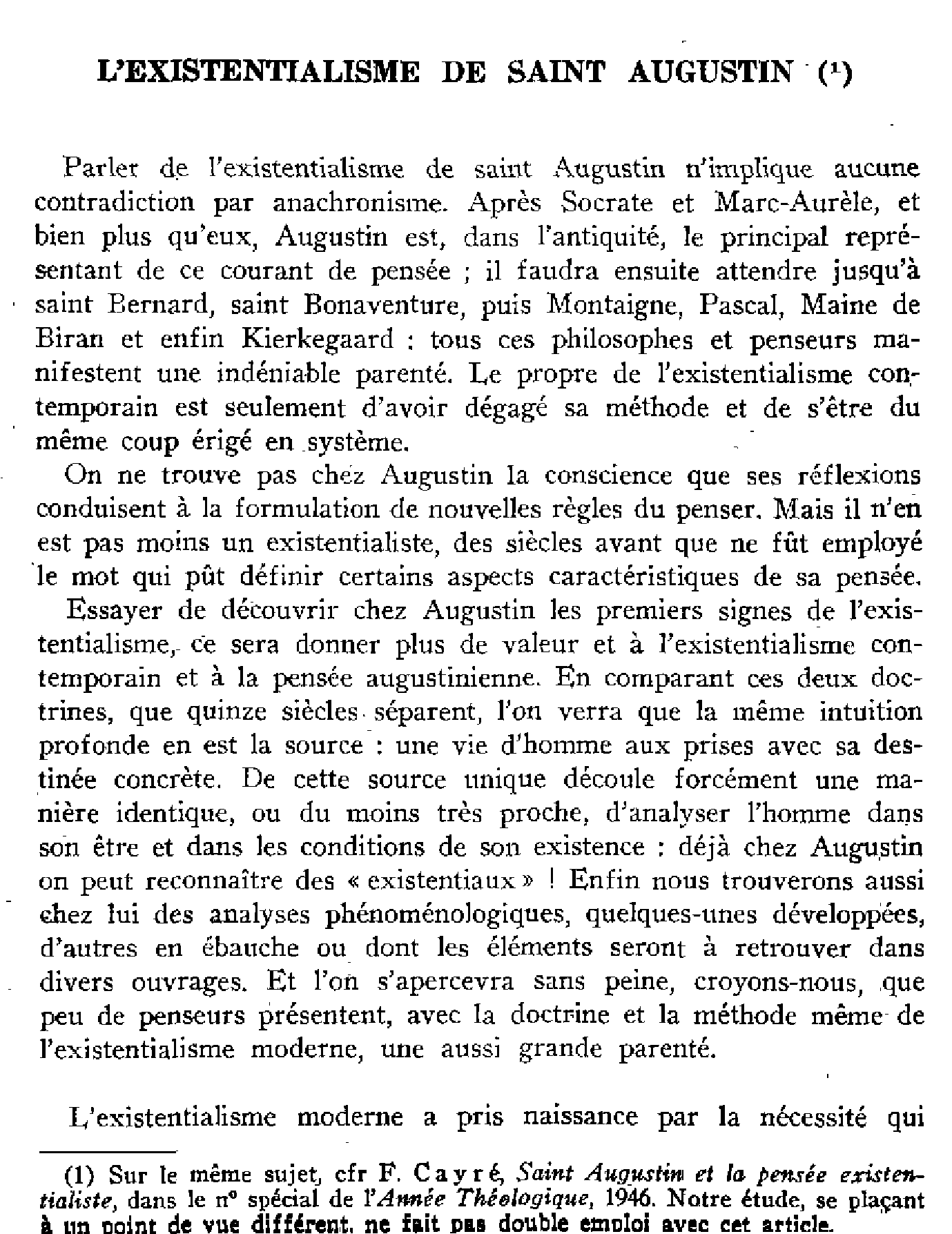 L'existentialisme de Saint Augustin